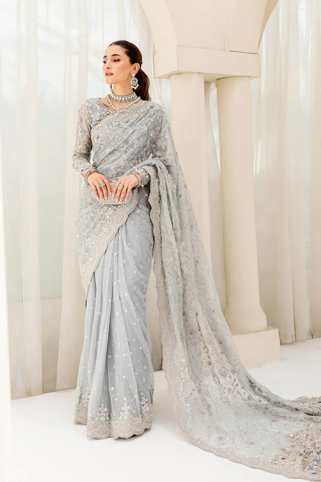 Maria B | Bridal Couture | Ice Blue MC-908 - Aqsa Fabrics