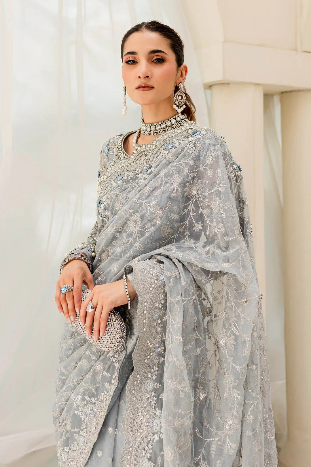 Maria B | Bridal Couture | Ice Blue MC-908 - Aqsa Fabrics