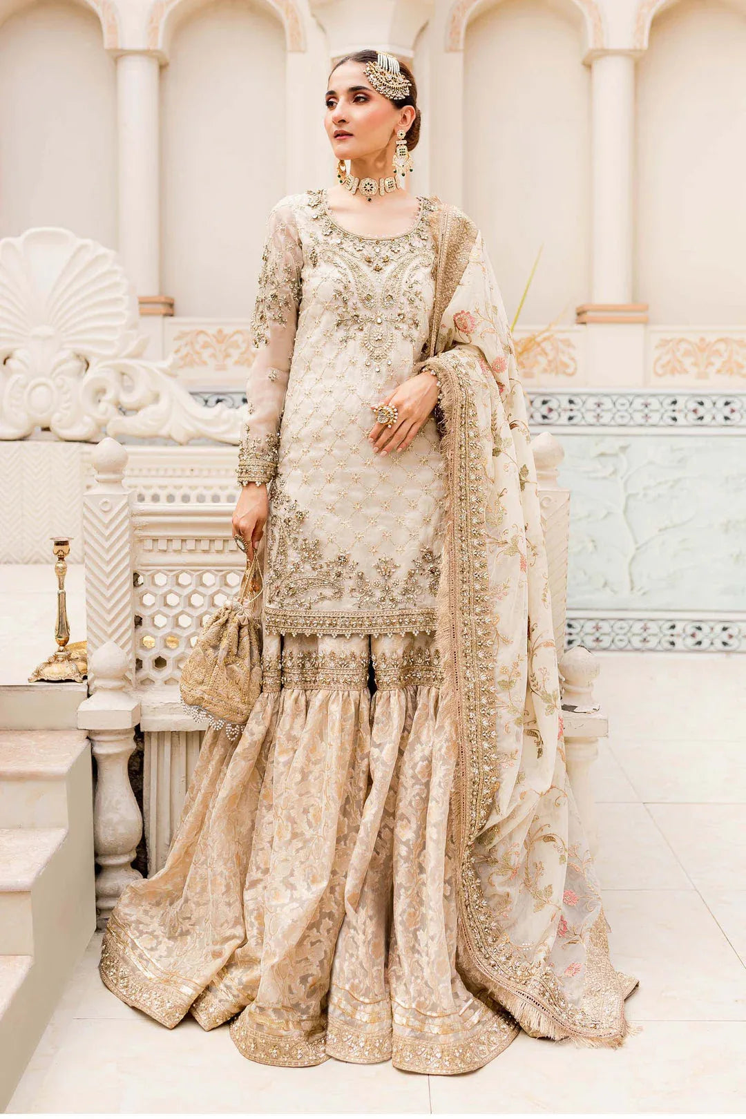 Maria B | Bridal Couture | Ivory Gold MC-906 - Aqsa Fabrics