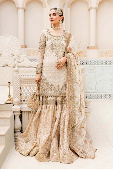 Maria B | Bridal Couture | Ivory Gold MC-906 - Aqsa Fabrics