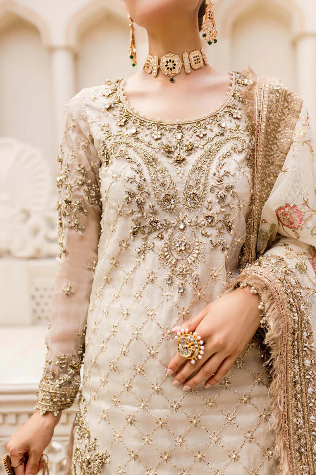 Maria B | Bridal Couture | Ivory Gold MC-906 - Aqsa Fabrics