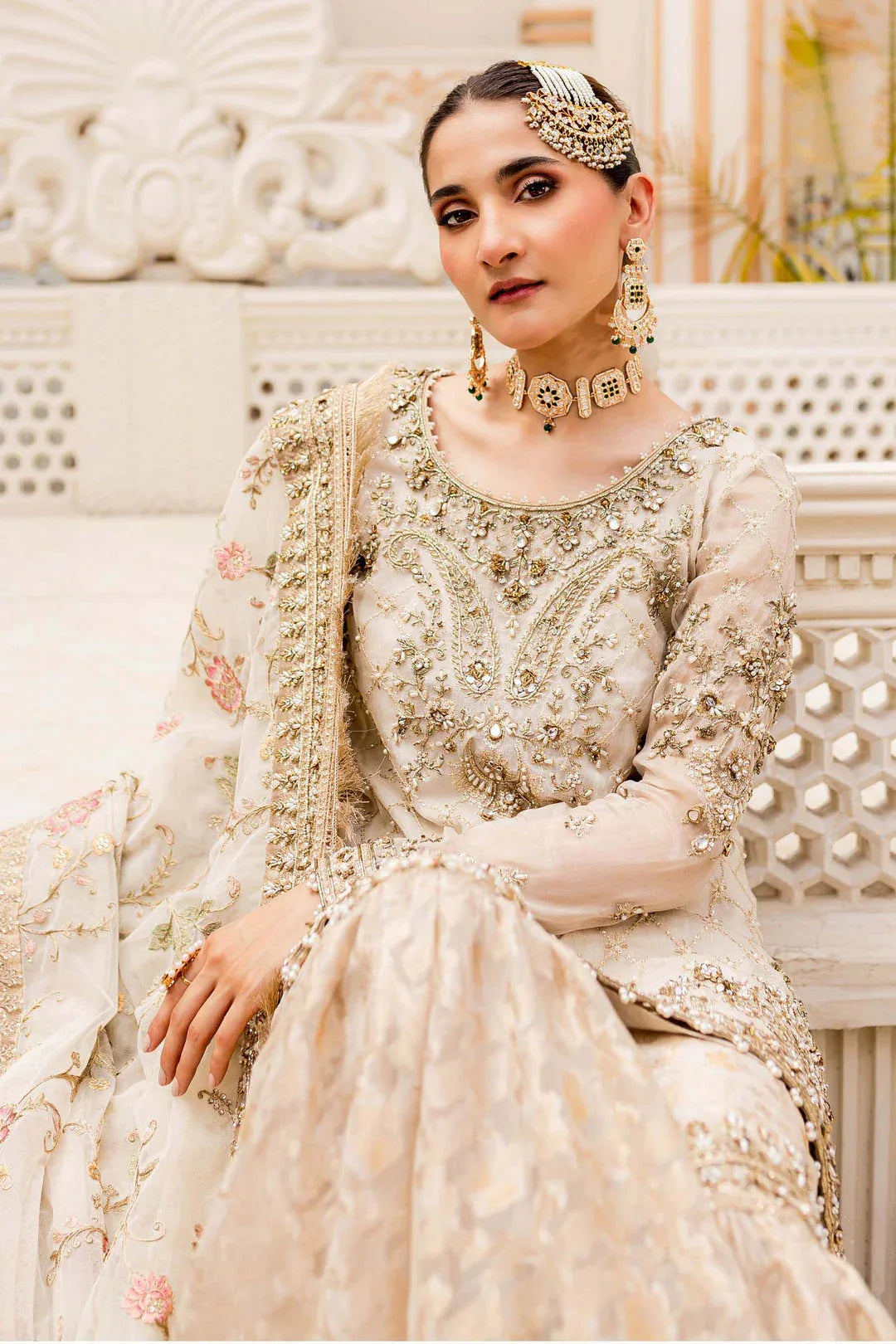 Maria B | Bridal Couture | Ivory Gold MC-906 - Aqsa Fabrics