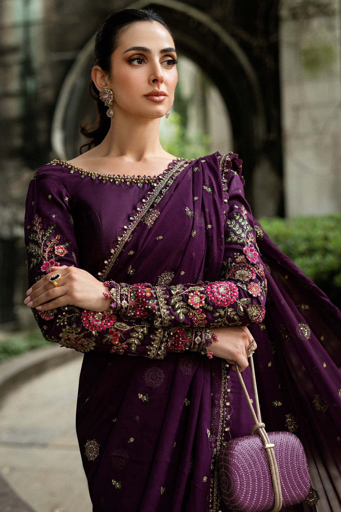 Maria B Embroidered Chiffon Saree - Aqsa Fabrics