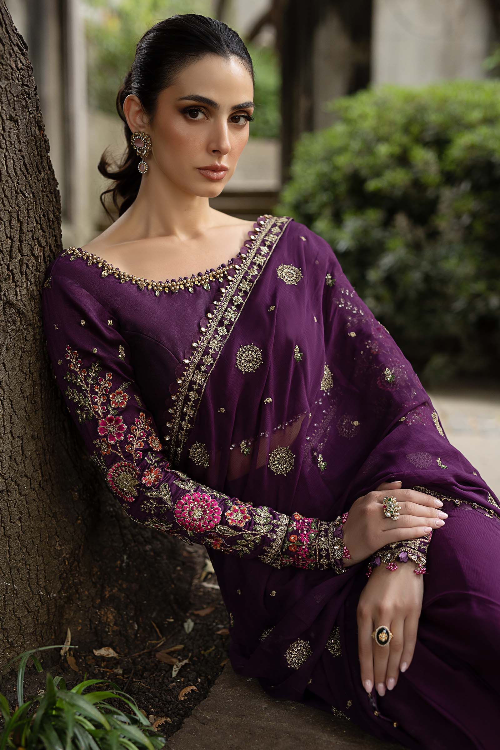 Maria B Embroidered Chiffon Saree - Aqsa Fabrics