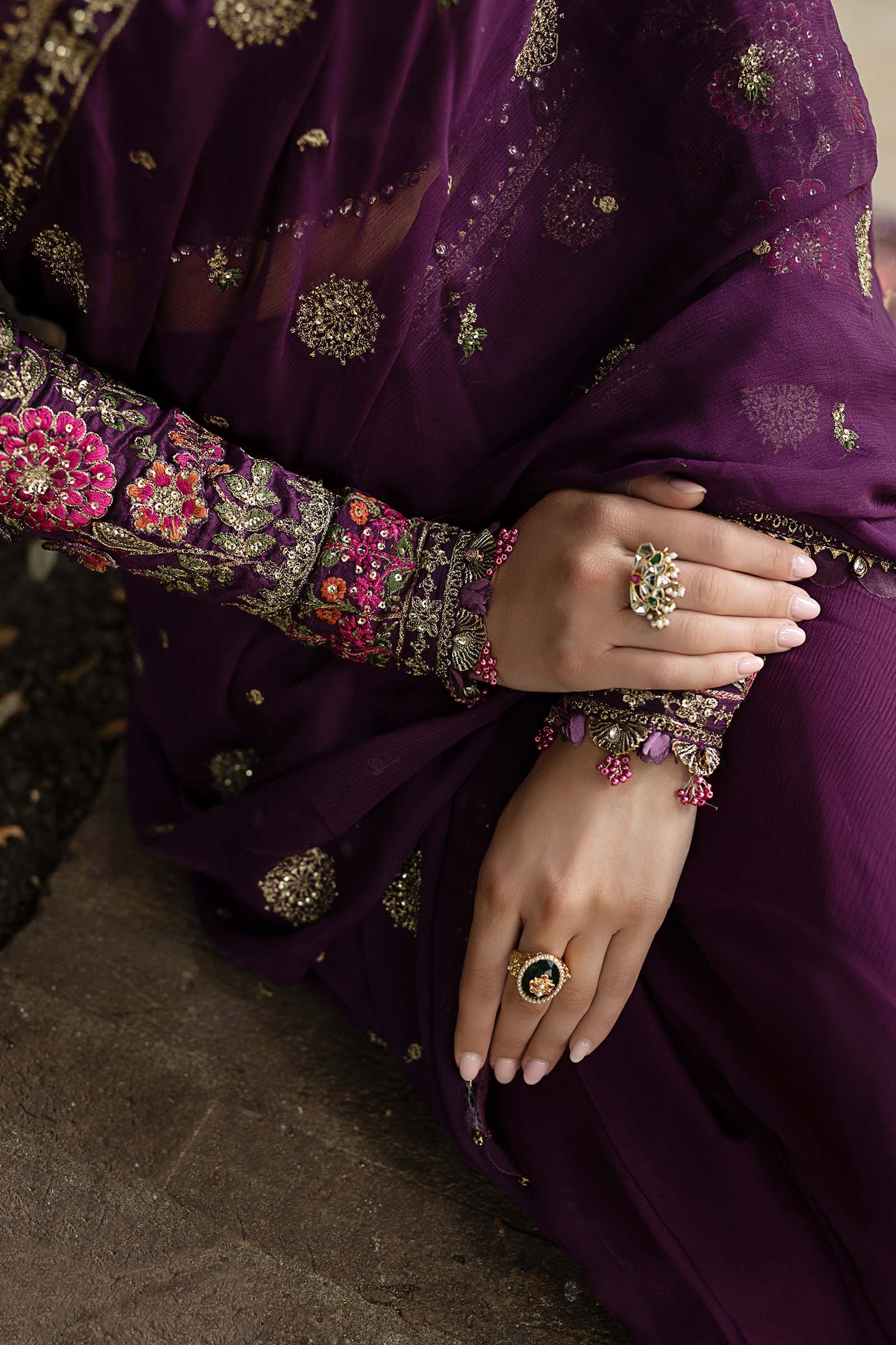 Maria B Embroidered Chiffon Saree - Aqsa Fabrics