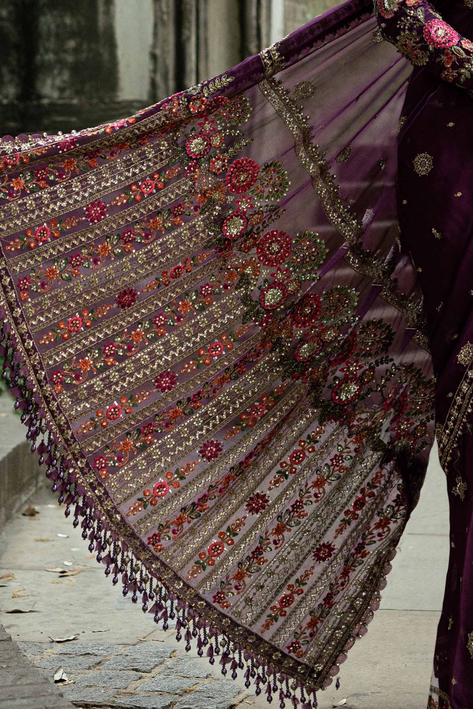 Maria B Embroidered Chiffon Saree - Aqsa Fabrics