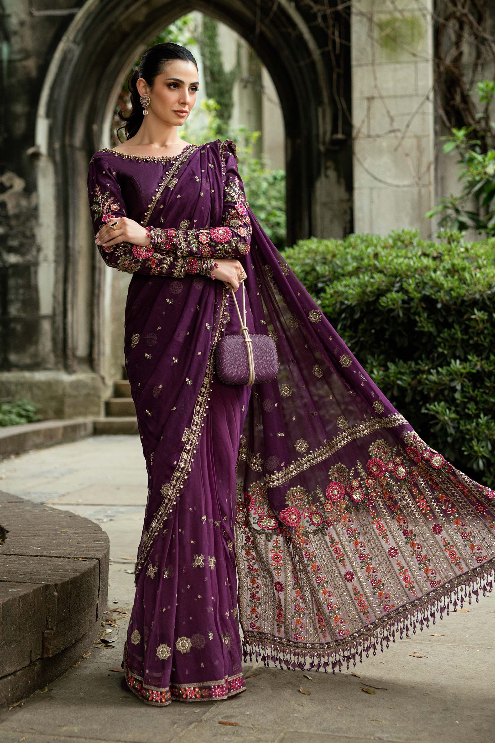Maria B Embroidered Chiffon Saree - Aqsa Fabrics