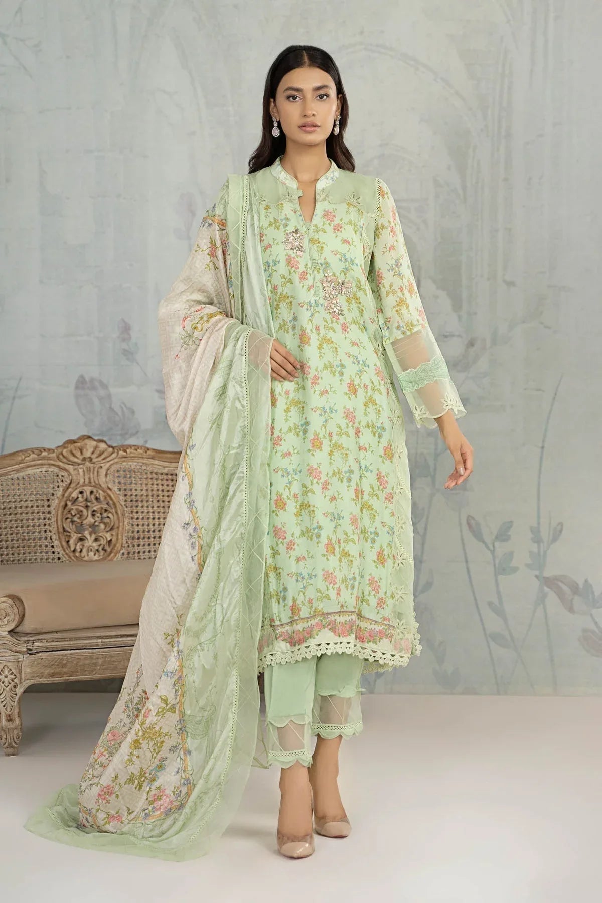 Maria B | Formal Wears | Suit Green SN-PF23-02 - Aqsa Fabrics