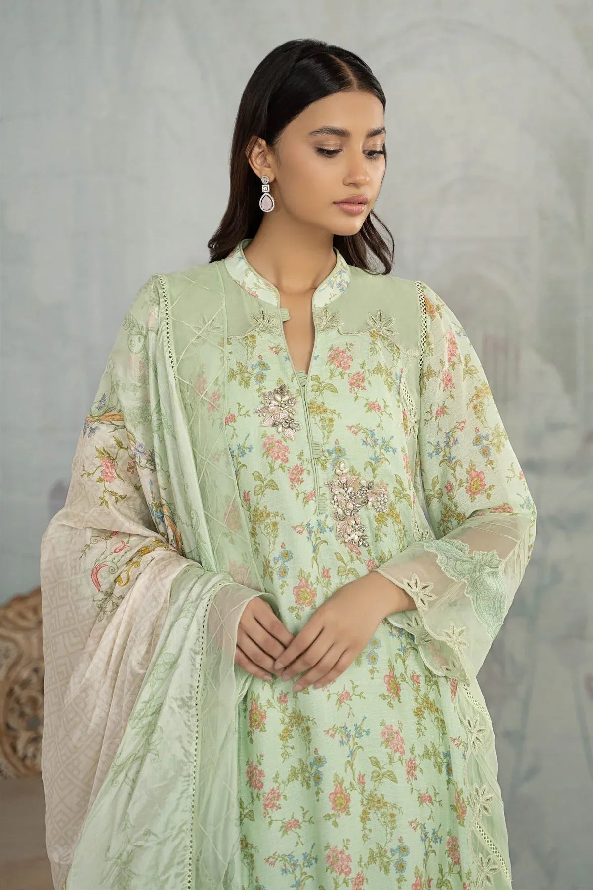 Maria B | Formal Wears | Suit Green SN-PF23-02 - Aqsa Fabrics