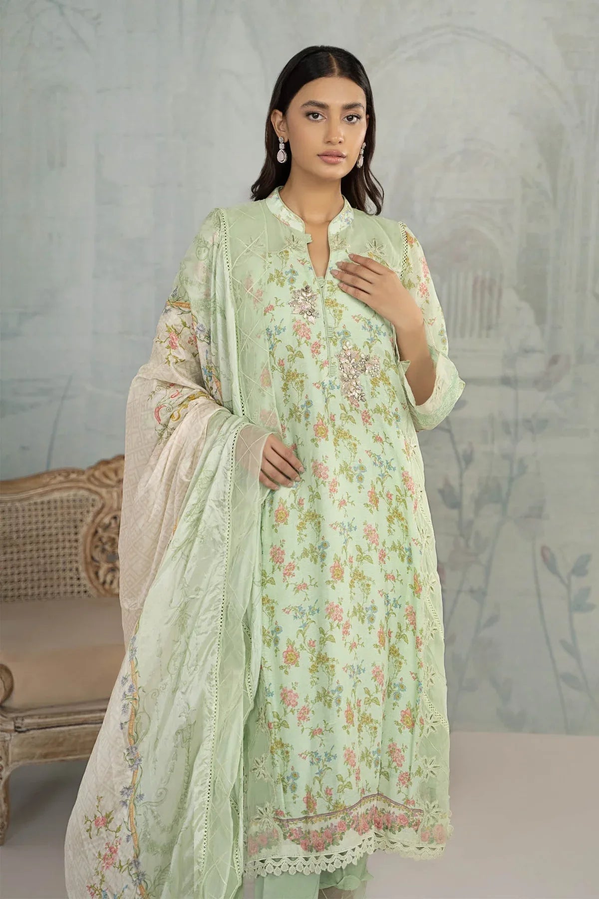Maria B | Formal Wears | Suit Green SN-PF23-02 - Aqsa Fabrics
