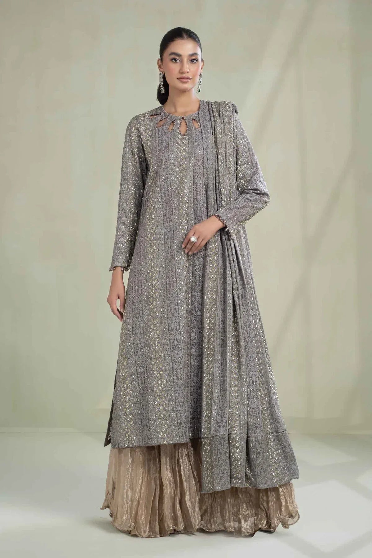 Maria B | Formal Wears | Suit Grey SF-W23-63 - Aqsa Fabrics