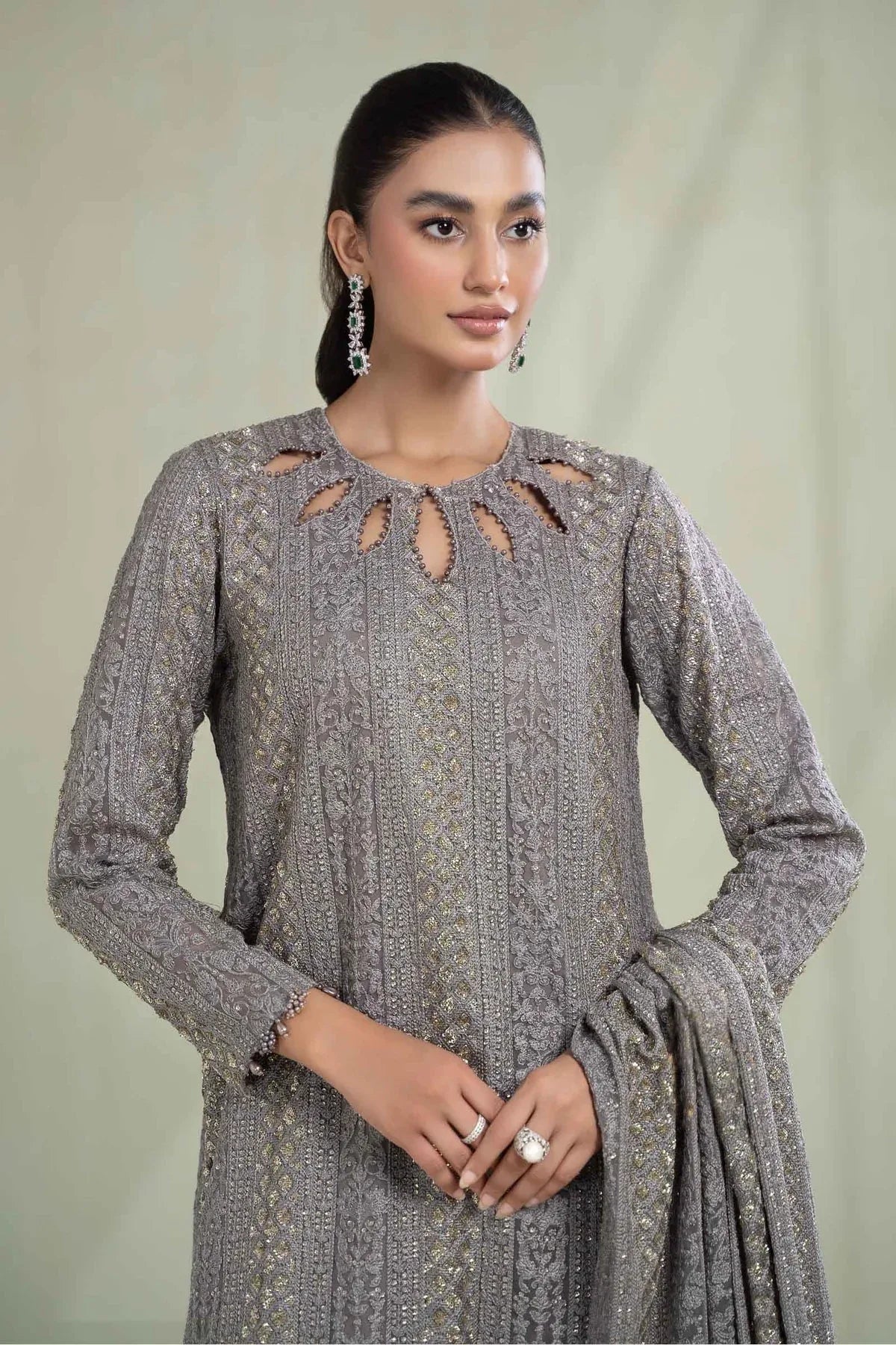 Maria B | Formal Wears | Suit Grey SF-W23-63 - Aqsa Fabrics