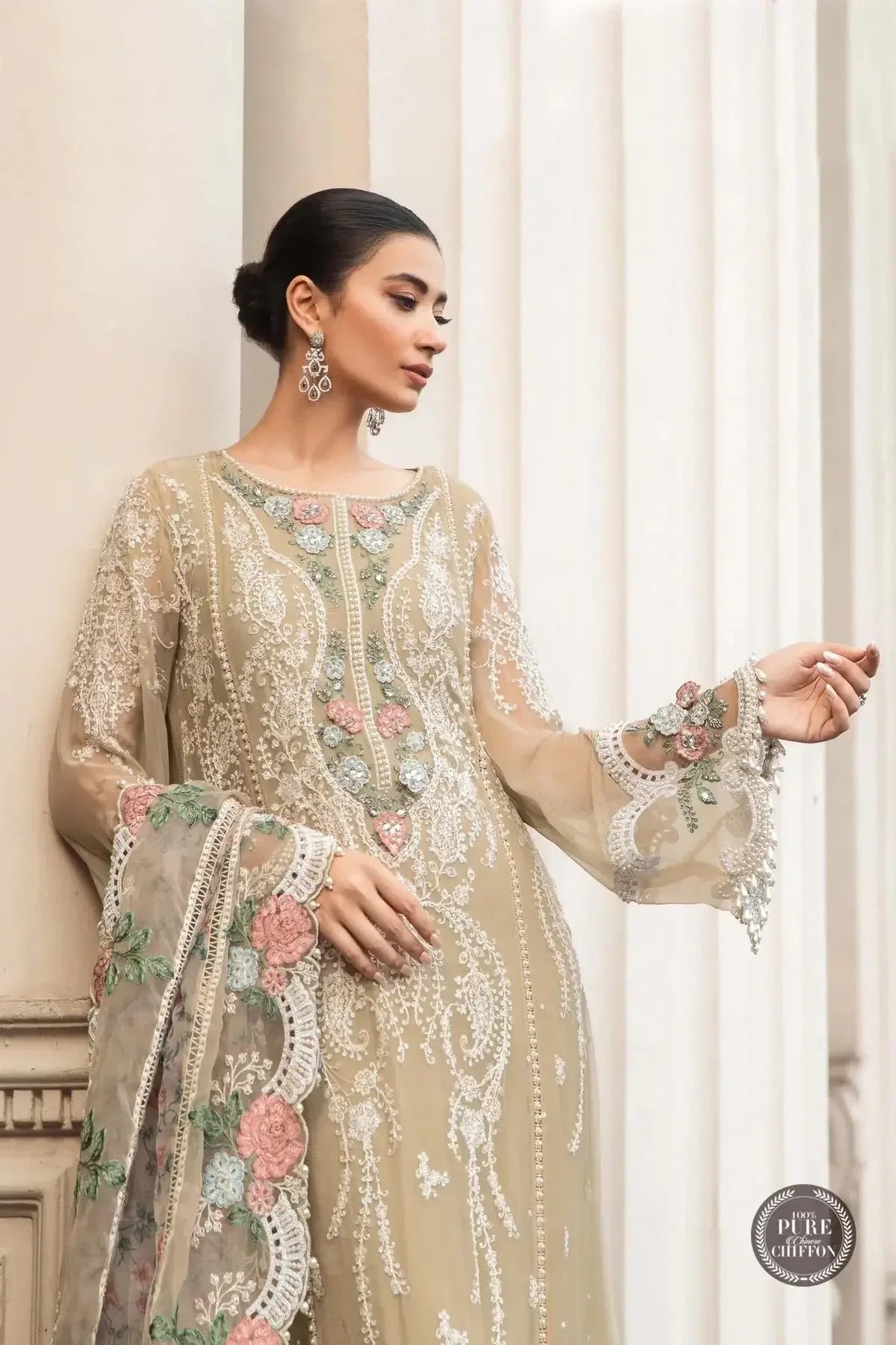 Maria B | Luxury Chiffon Collection | Coffee - Aqsa Fabrics