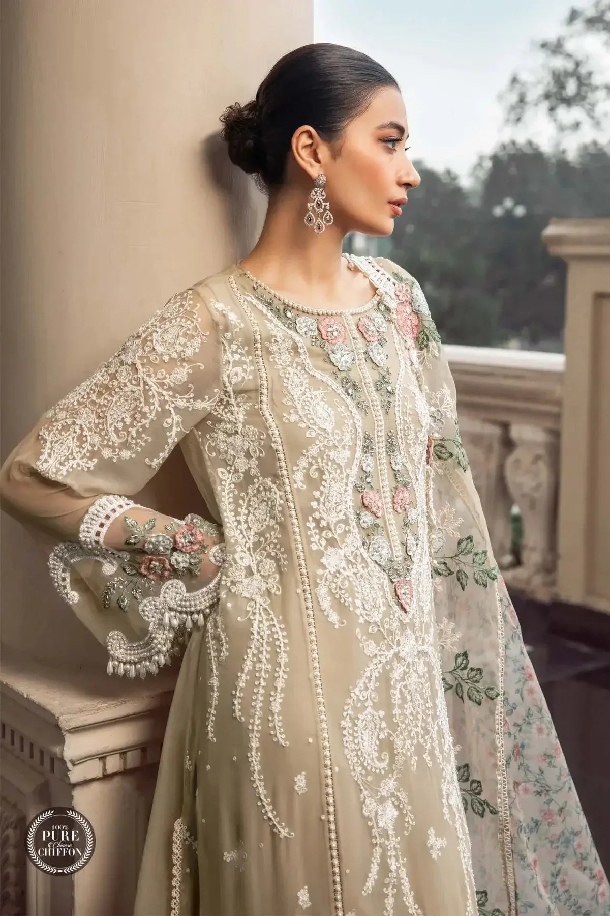 Maria B | Luxury Chiffon Collection | Coffee - Aqsa Fabrics