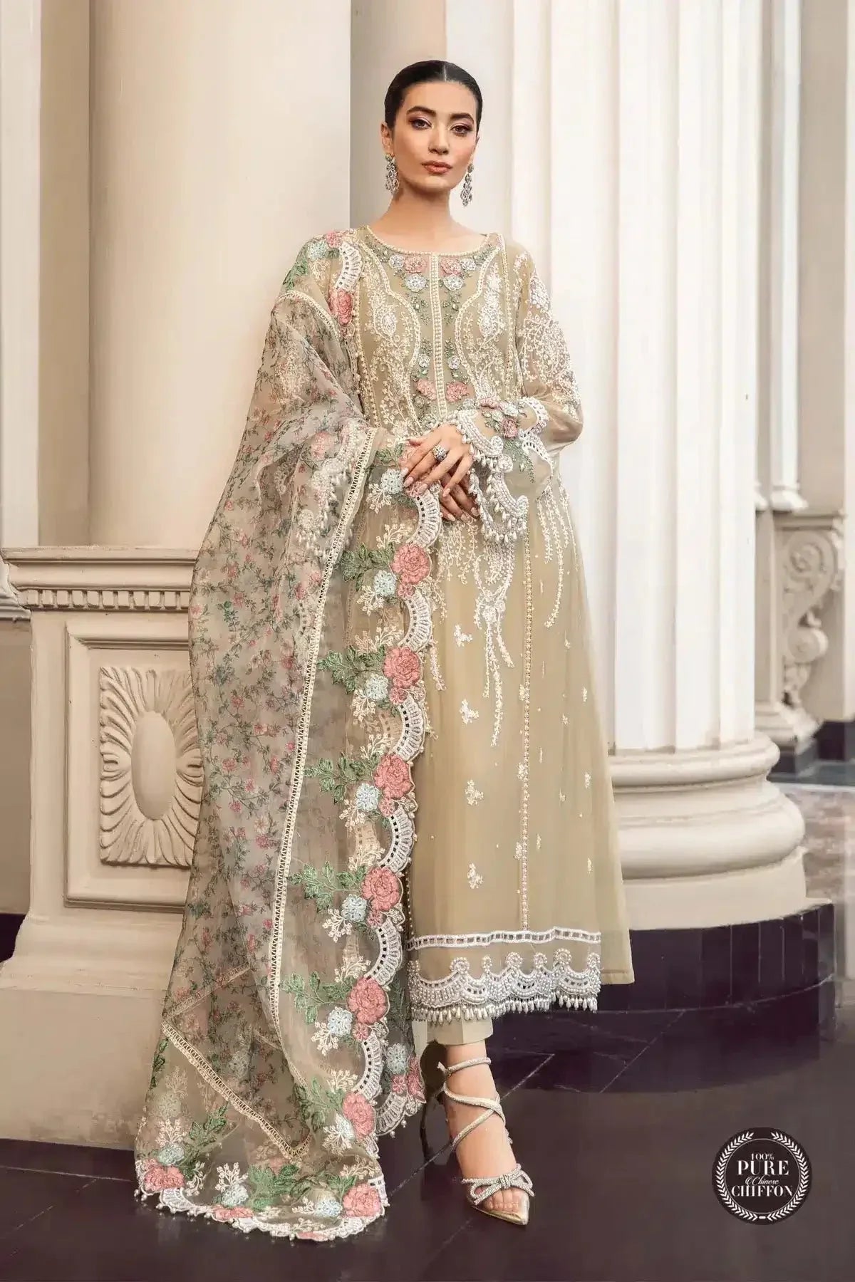 Maria B | Luxury Chiffon Collection | Coffee - Aqsa Fabrics