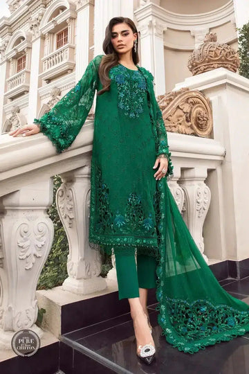 Maria B | Luxury Chiffon Collection | Emerald Green - Aqsa Fabrics