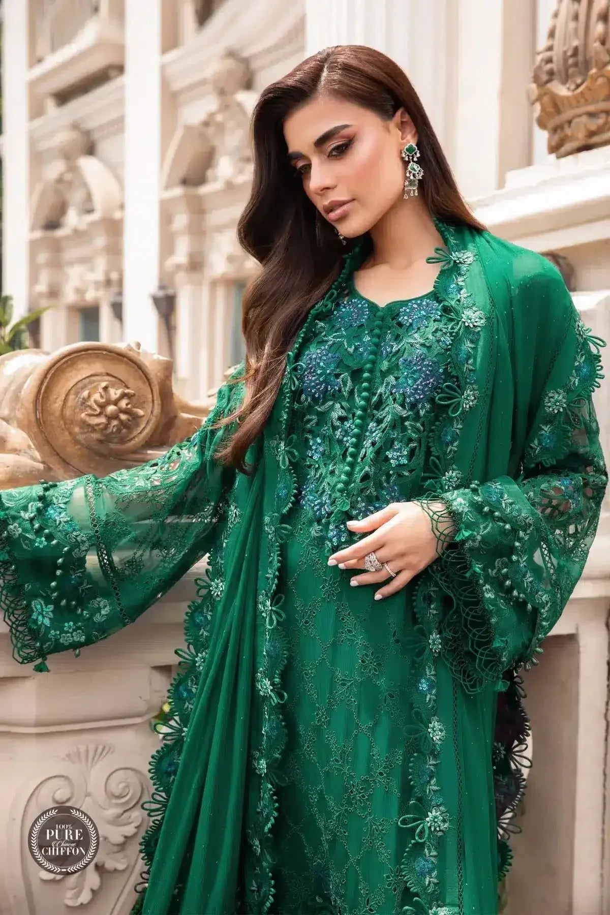 Maria B | Luxury Chiffon Collection | Emerald Green - Aqsa Fabrics