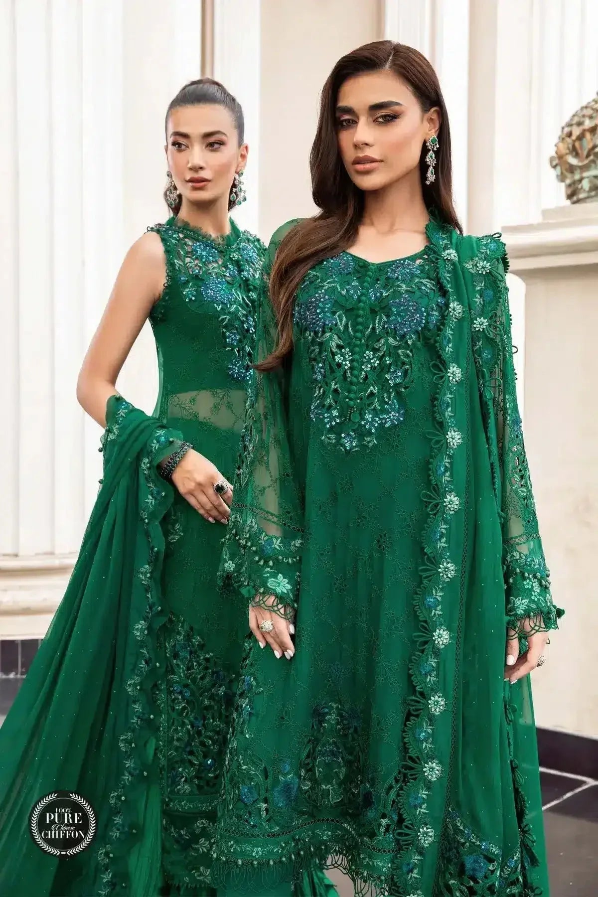 Maria B | Luxury Chiffon Collection | Emerald Green - Aqsa Fabrics