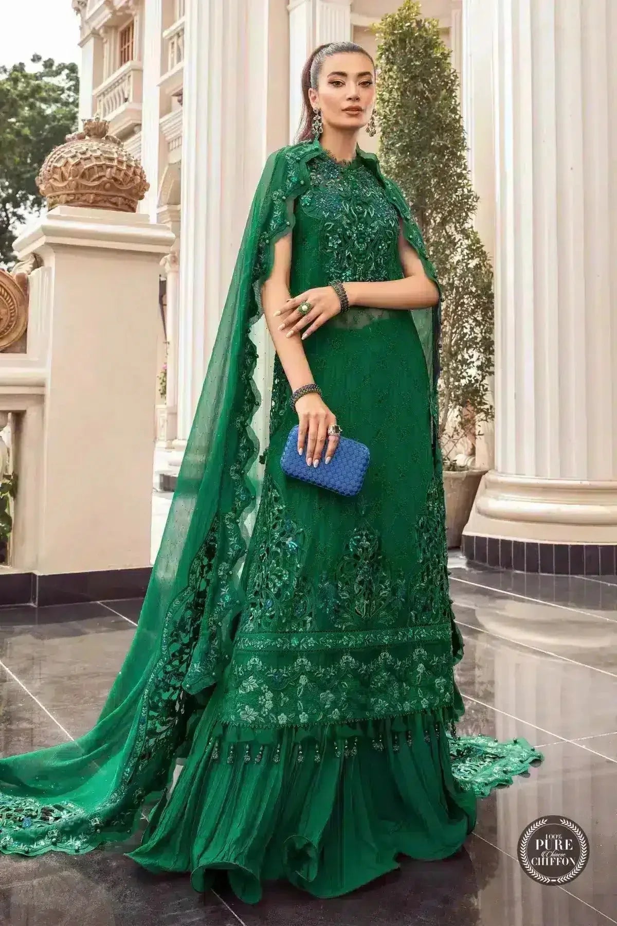 Maria B | Luxury Chiffon Collection | Emerald Green - Aqsa Fabrics