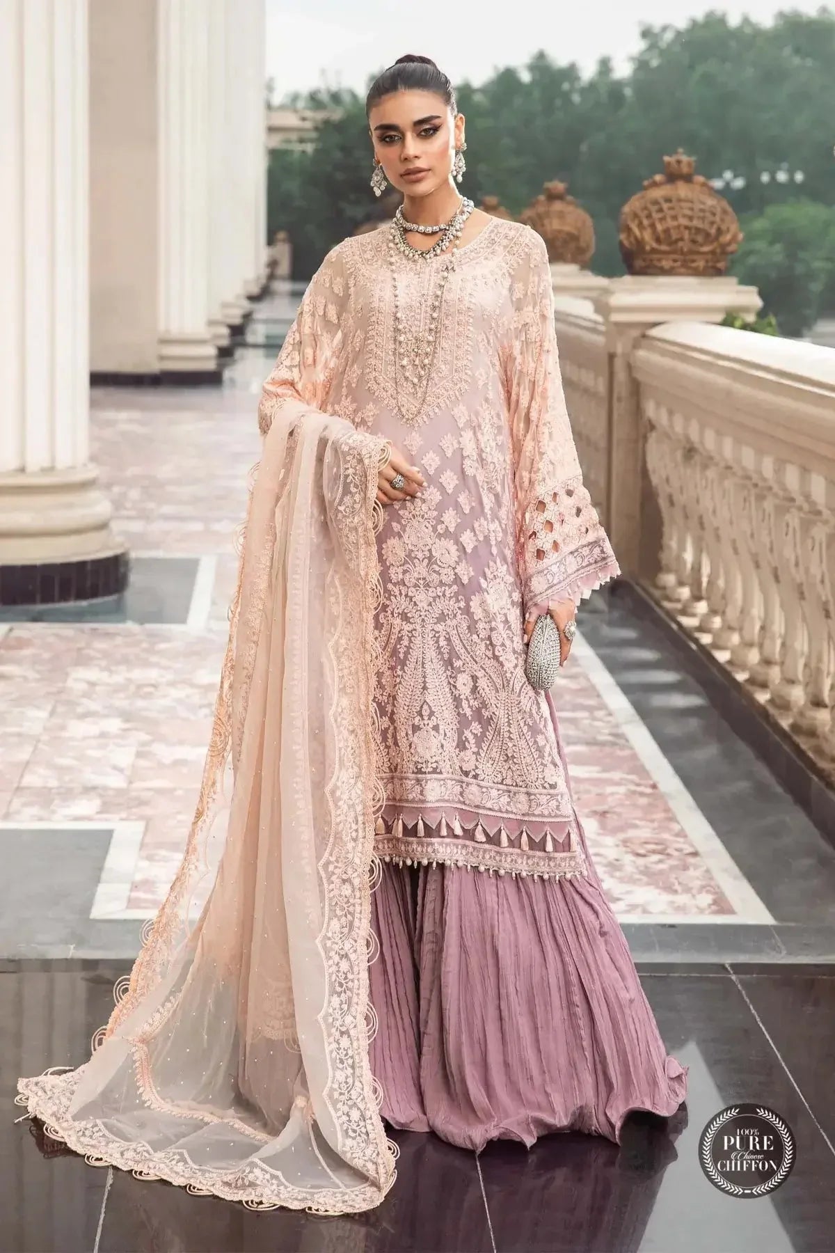 Maria B | Luxury Chiffon Collection | Lilac - Aqsa Fabrics