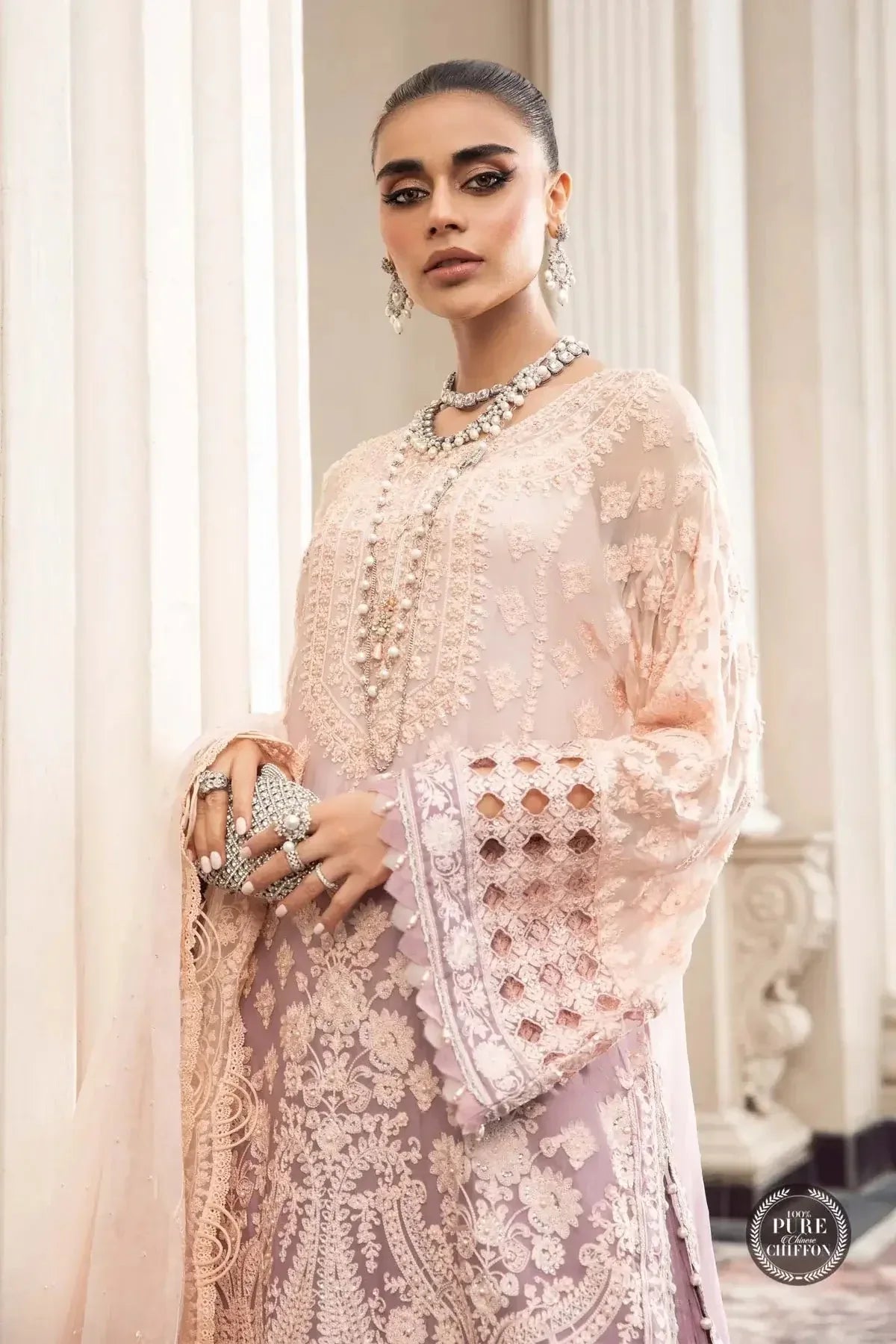 Maria B | Luxury Chiffon Collection | Lilac - Aqsa Fabrics