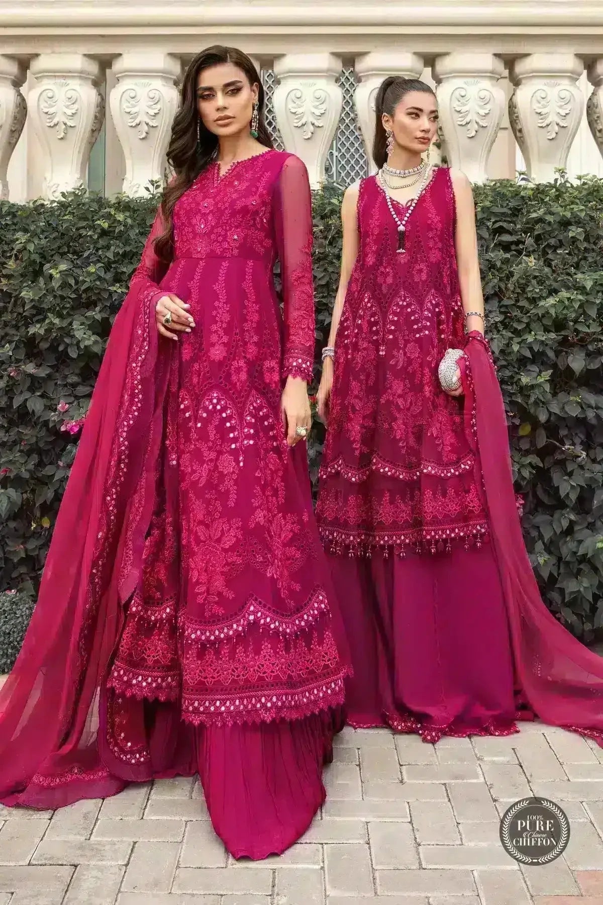 Maria B | Luxury Chiffon Collection | Magenta Pink - Aqsa Fabrics