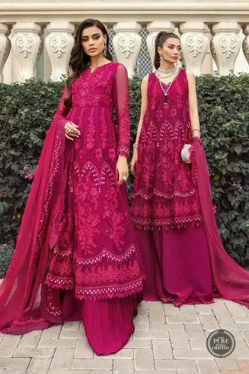 Maria B | Luxury Chiffon Collection | Magenta Pink - Aqsa Fabrics