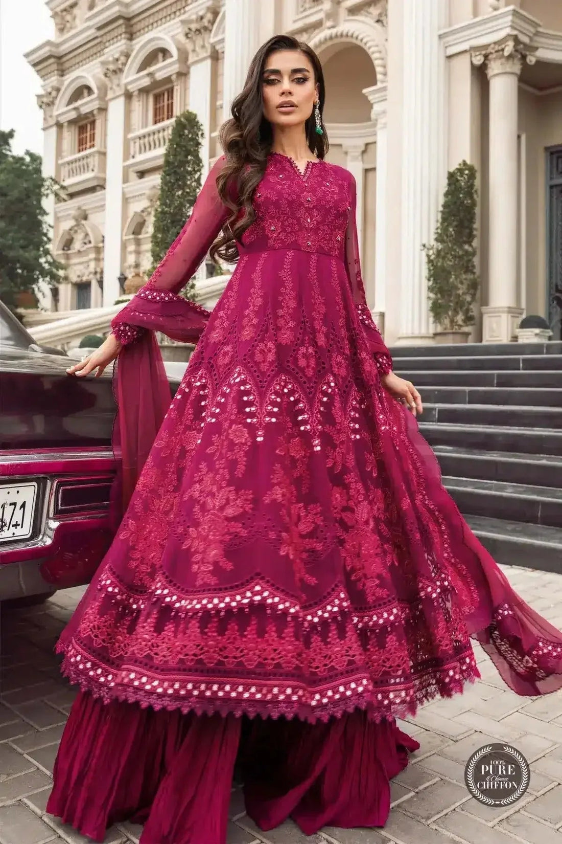 Maria B | Luxury Chiffon Collection | Magenta Pink - Aqsa Fabrics