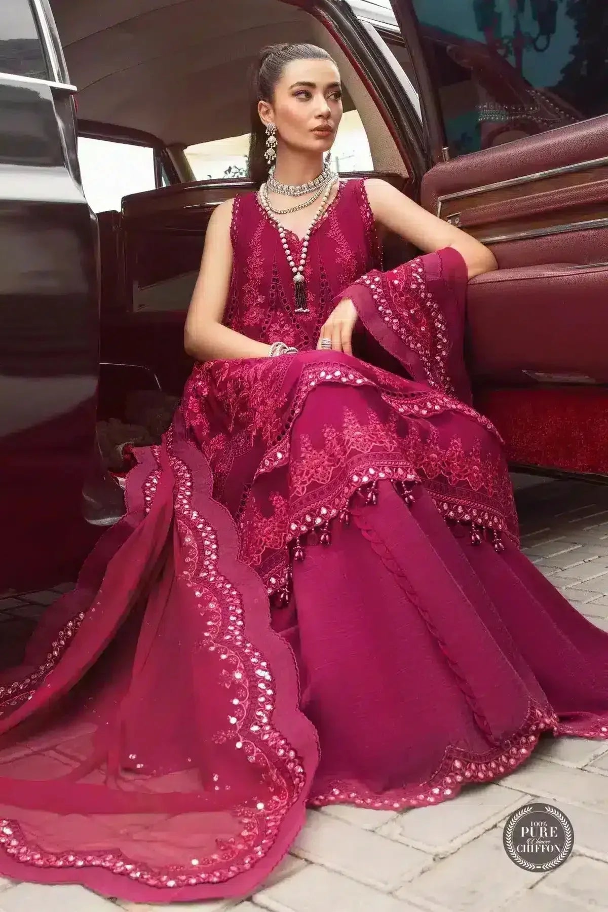 Maria B | Luxury Chiffon Collection | Magenta Pink - Aqsa Fabrics
