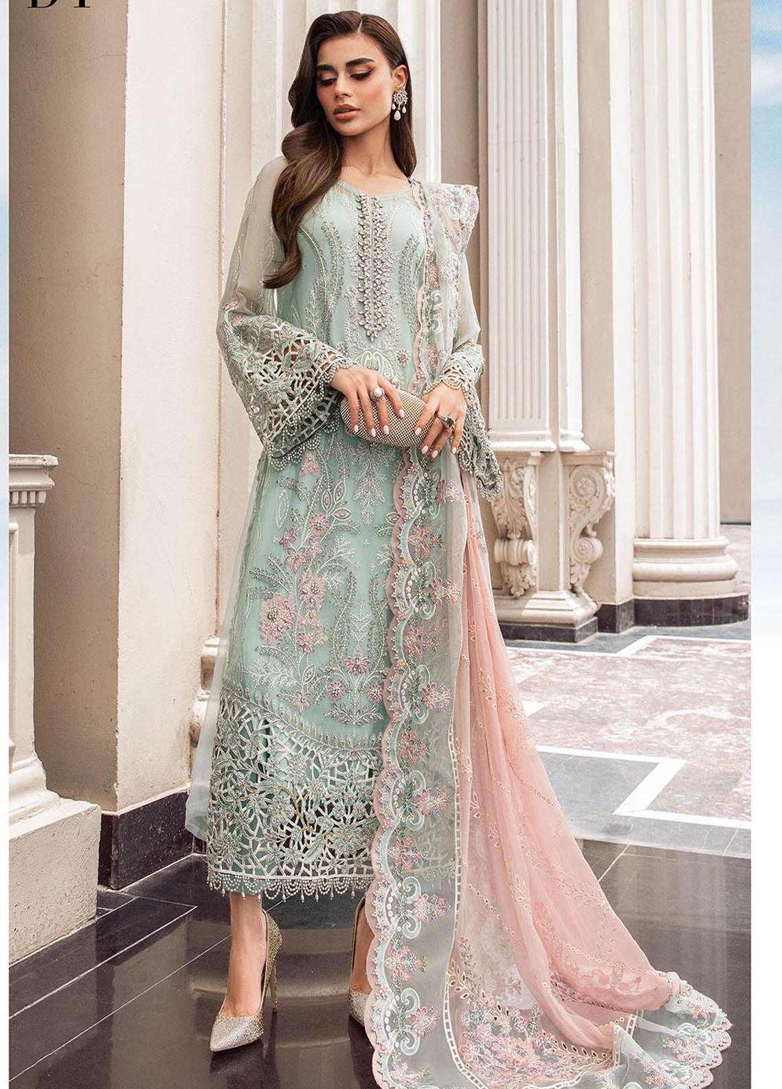 Maria B | Luxury Chiffon Collection | Mint Green - Aqsa Fabrics