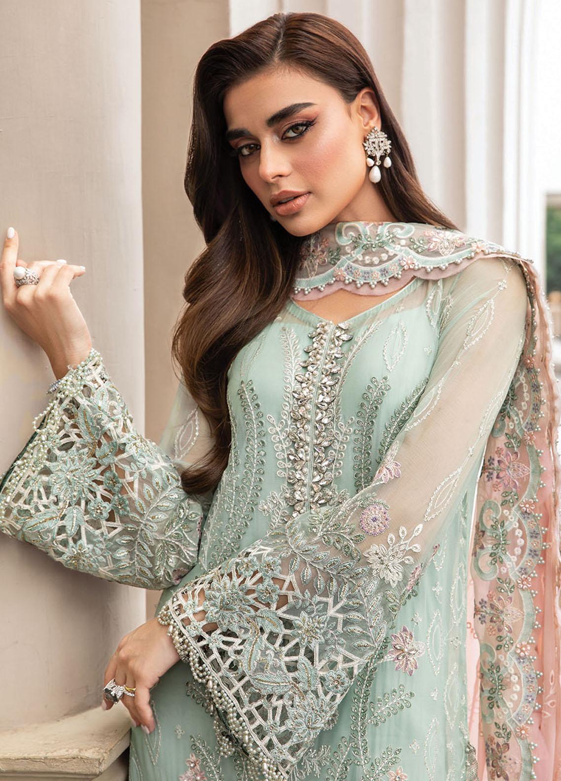 Maria B | Luxury Chiffon Collection | Mint Green - Aqsa Fabrics