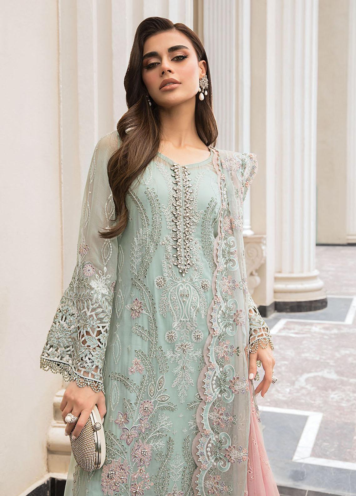 Maria B | Luxury Chiffon Collection | Mint Green - Aqsa Fabrics