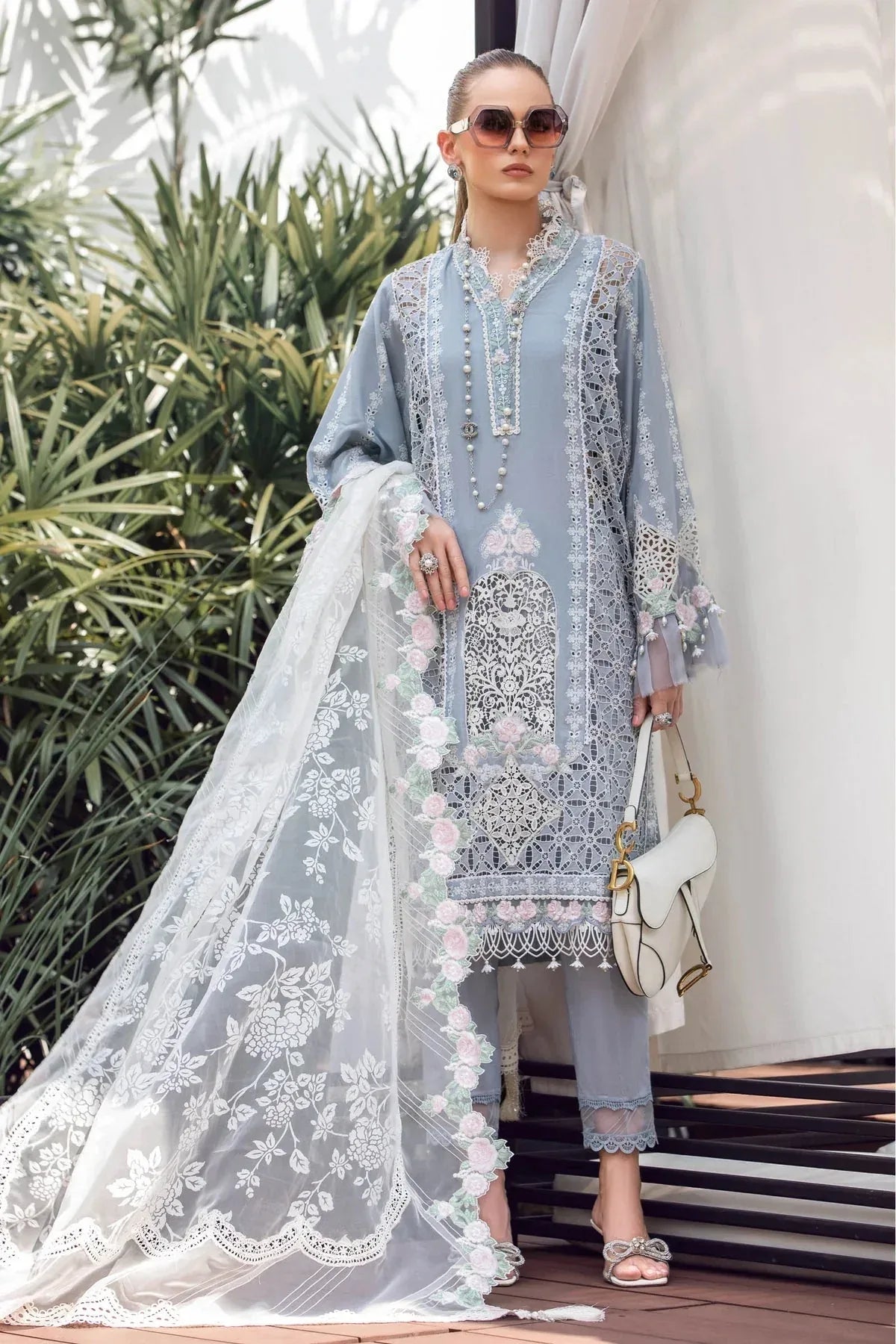 Maria B | Luxury Lawn | EL-23-10-Ice Blue - Aqsa Fabrics