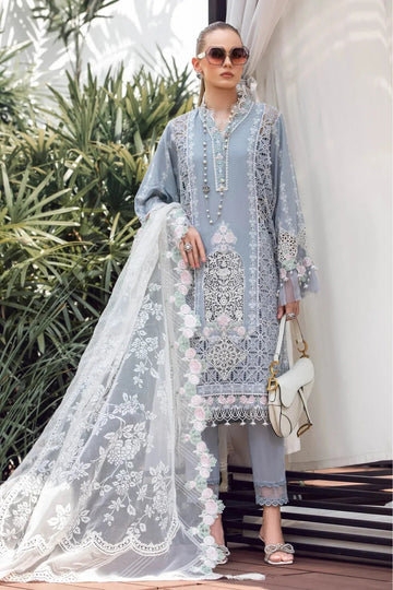 Maria B | Luxury Lawn | EL-23-10-Ice Blue - Aqsa Fabrics