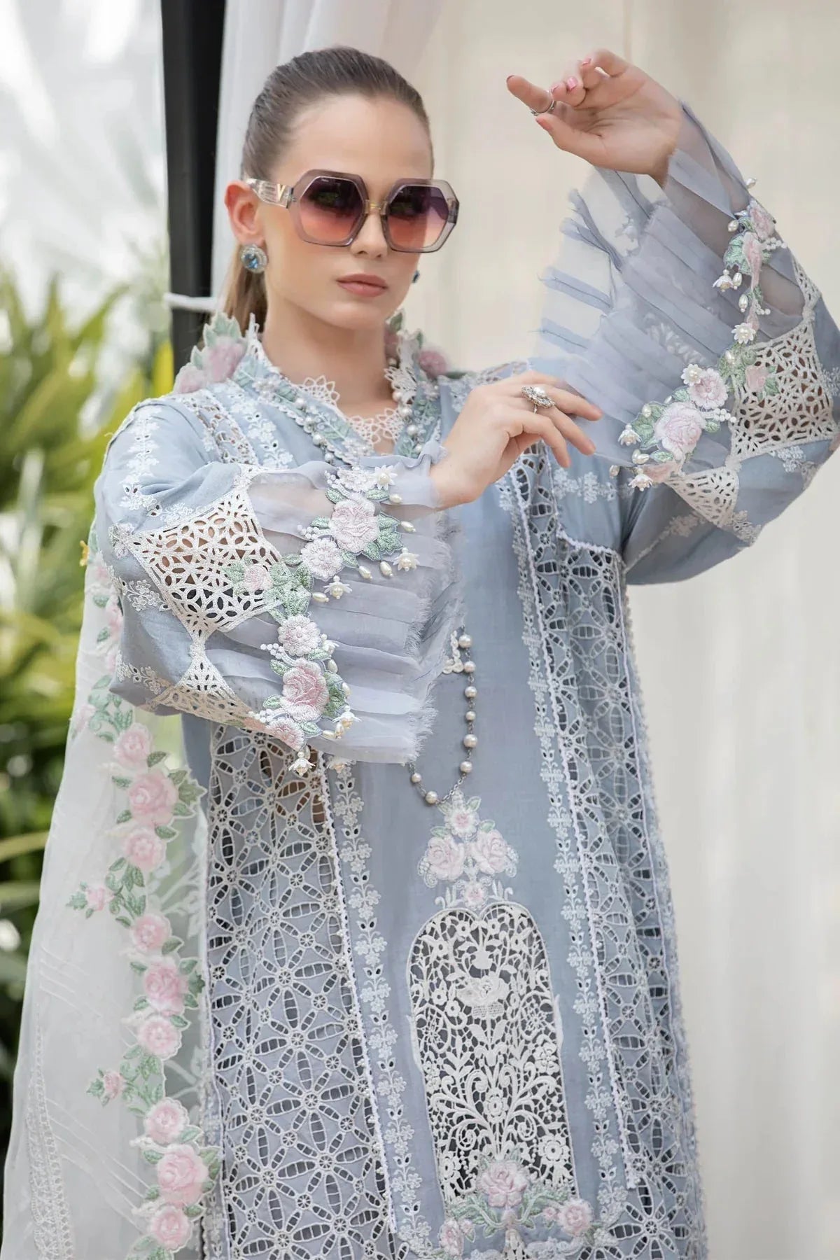 Maria B | Luxury Lawn | EL-23-10-Ice Blue - Aqsa Fabrics