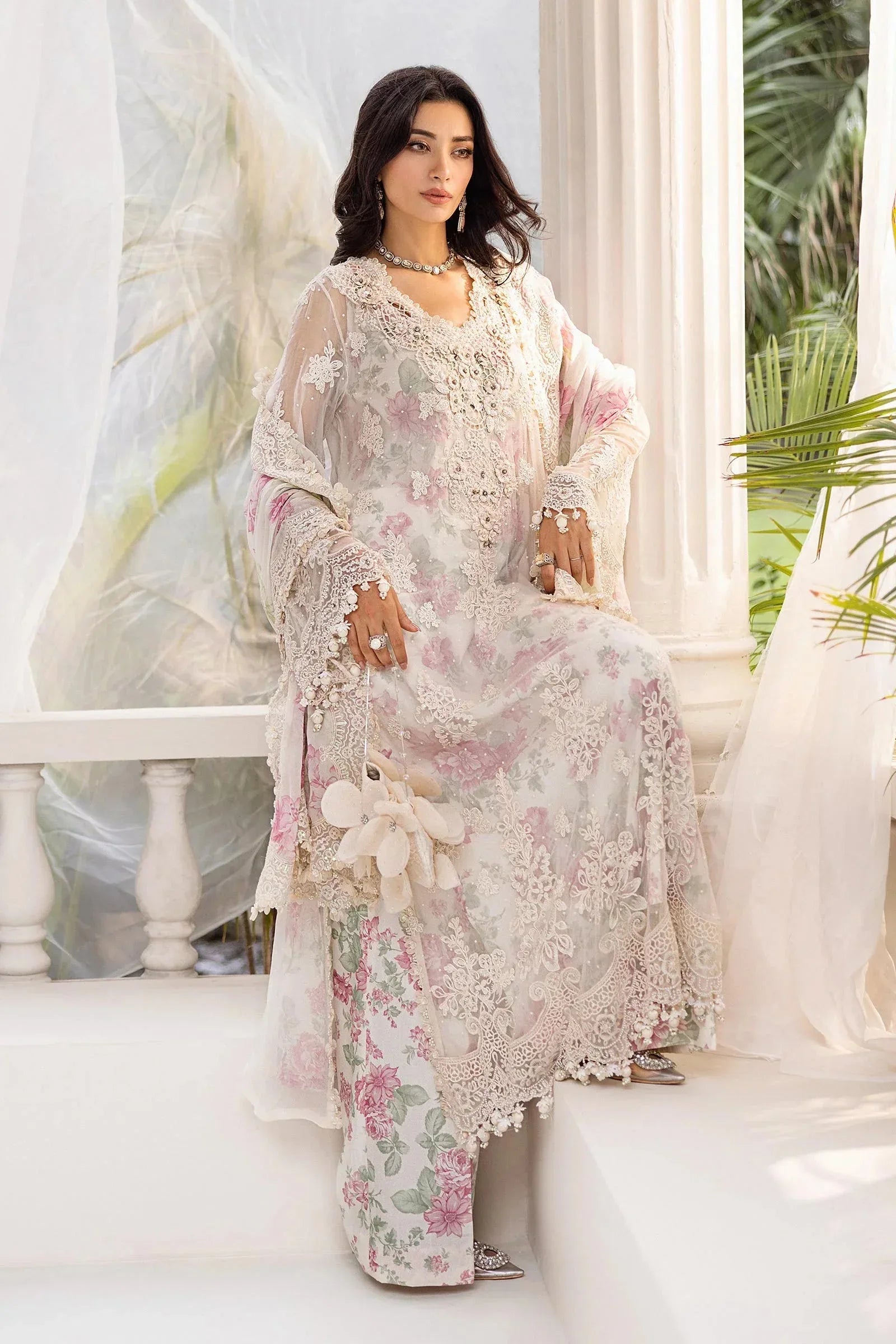 Maria b 3 Piece Unstitched Embroidered Chiffon Suit | MPC-25-101 - Aqsa Fabrics