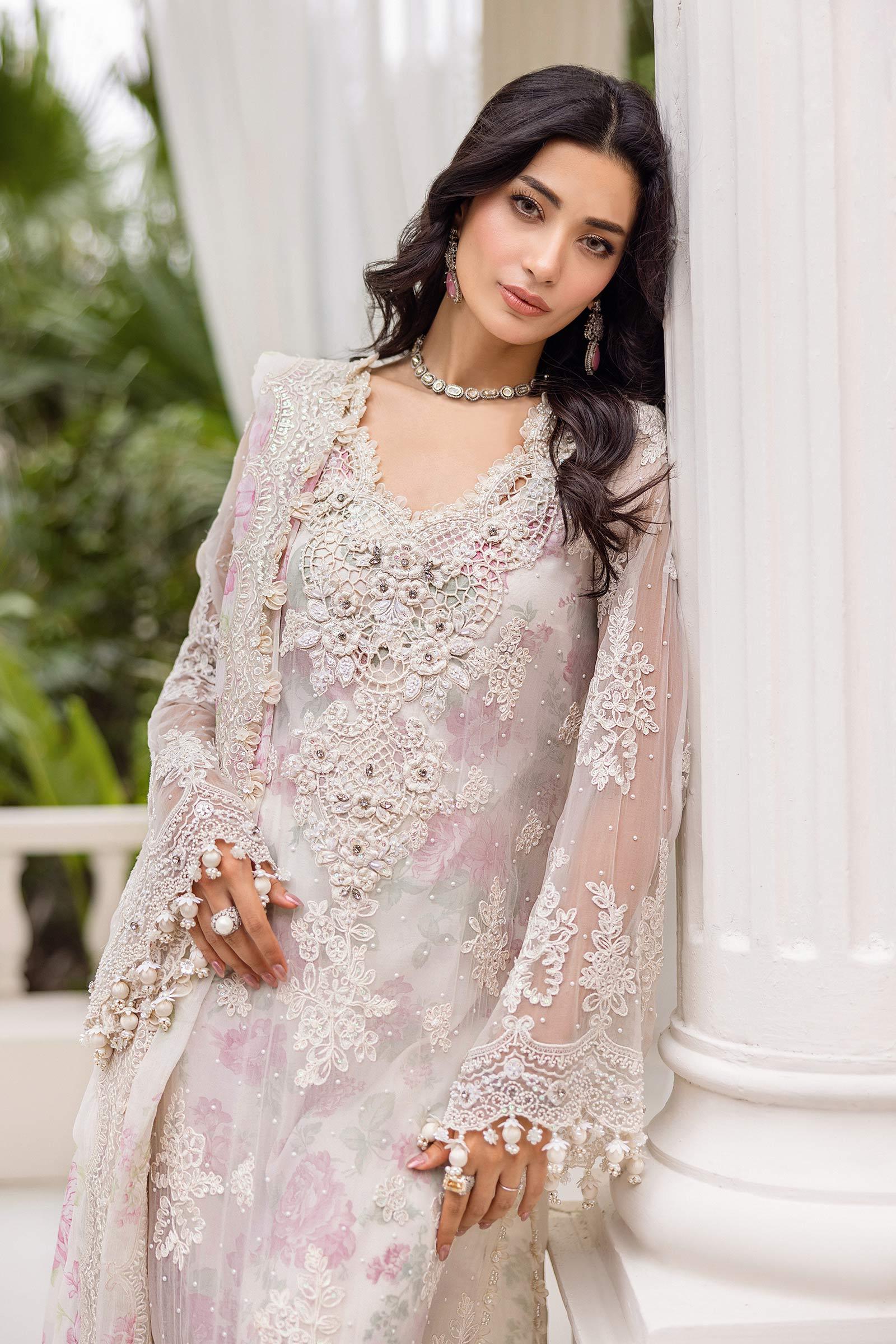 Maria b 3 Piece Unstitched Embroidered Chiffon Suit | MPC-25-101 - Aqsa Fabrics