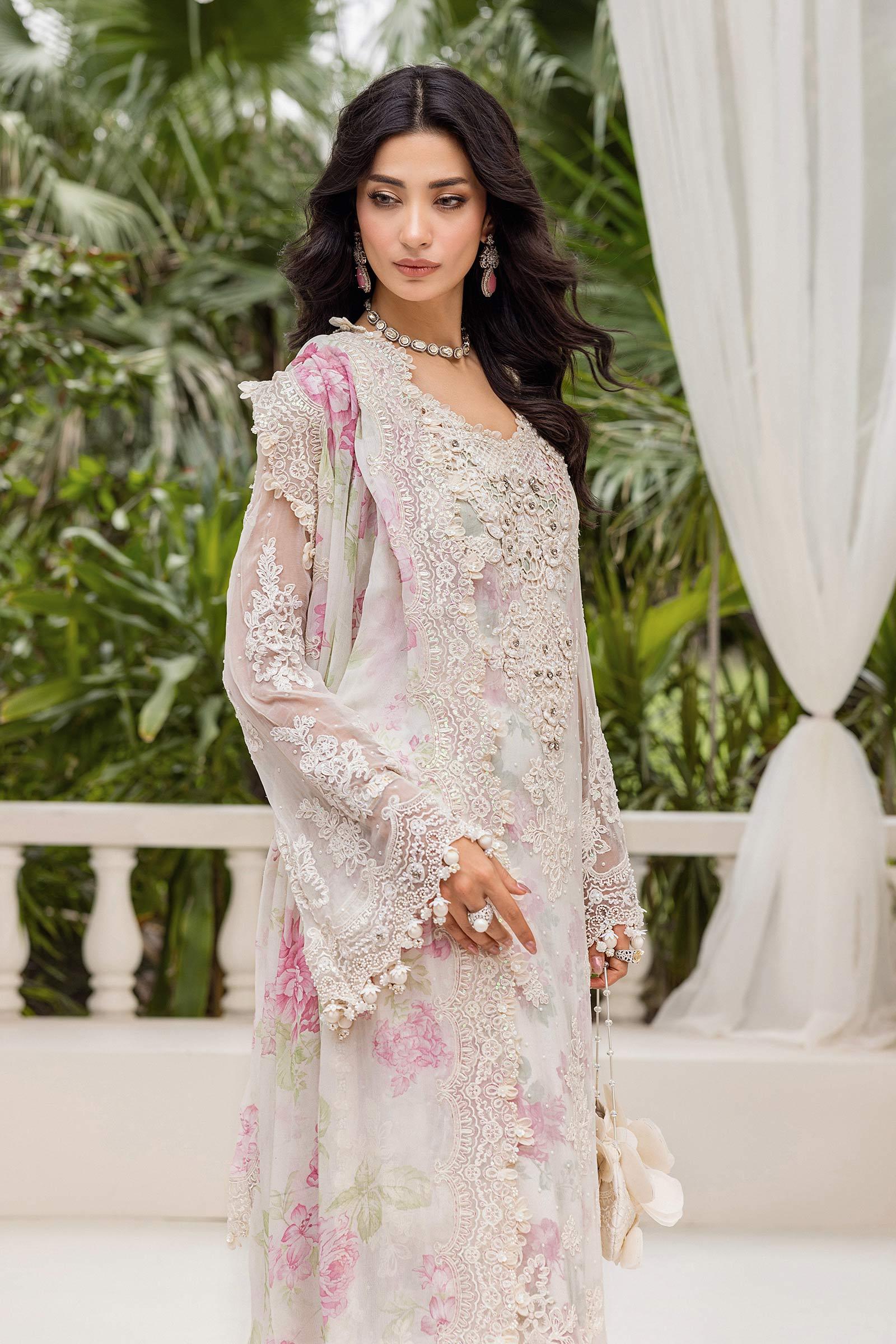 Maria b 3 Piece Unstitched Embroidered Chiffon Suit | MPC-25-101 - Aqsa Fabrics