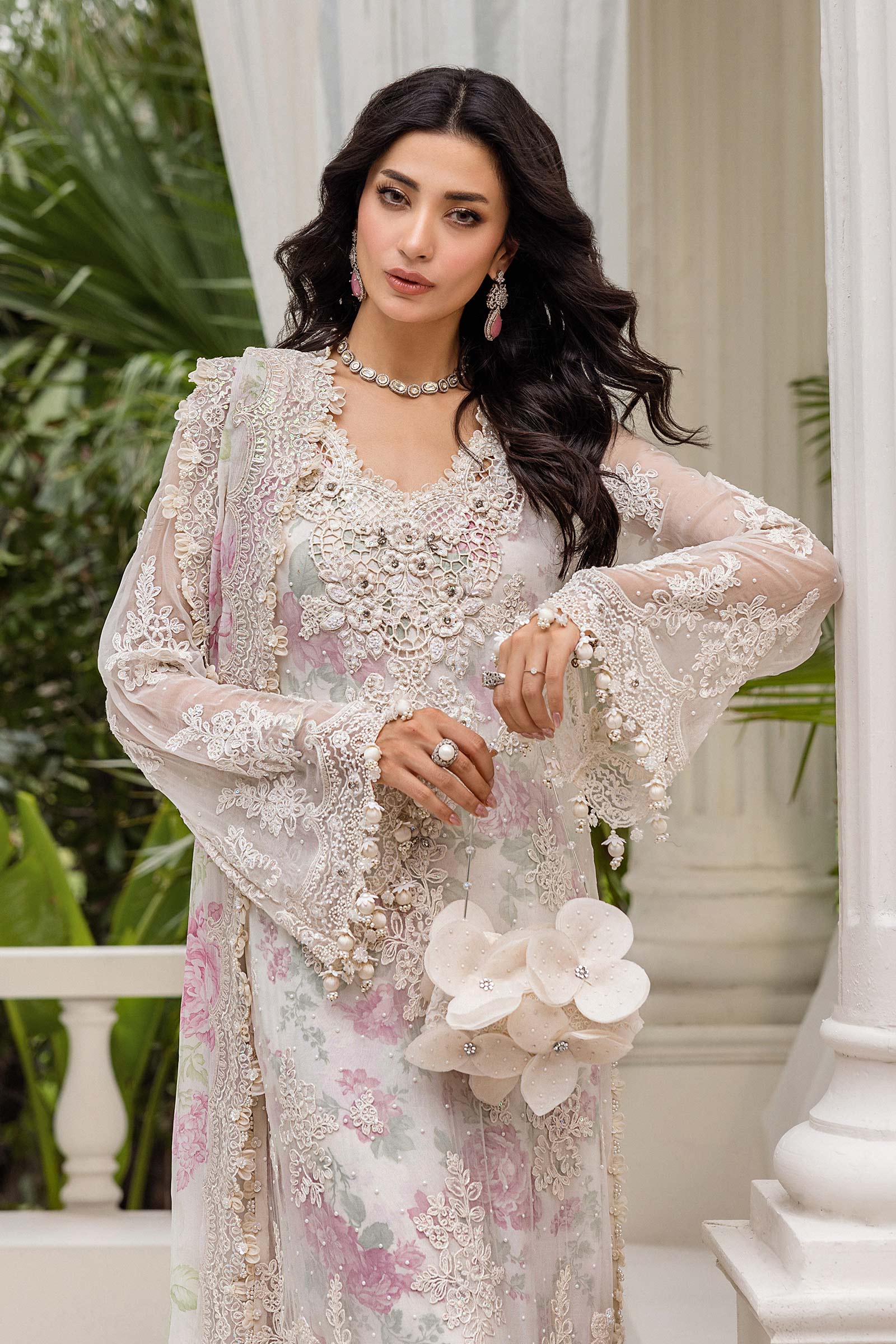 Maria b 3 Piece Unstitched Embroidered Chiffon Suit | MPC-25-101 - Aqsa Fabrics