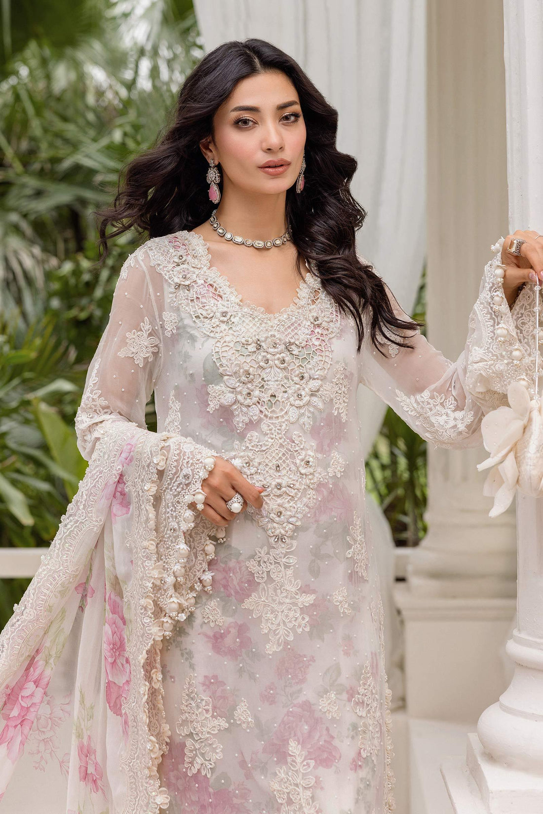 Maria b 3 Piece Unstitched Embroidered Chiffon Suit | MPC-25-101 - Aqsa Fabrics