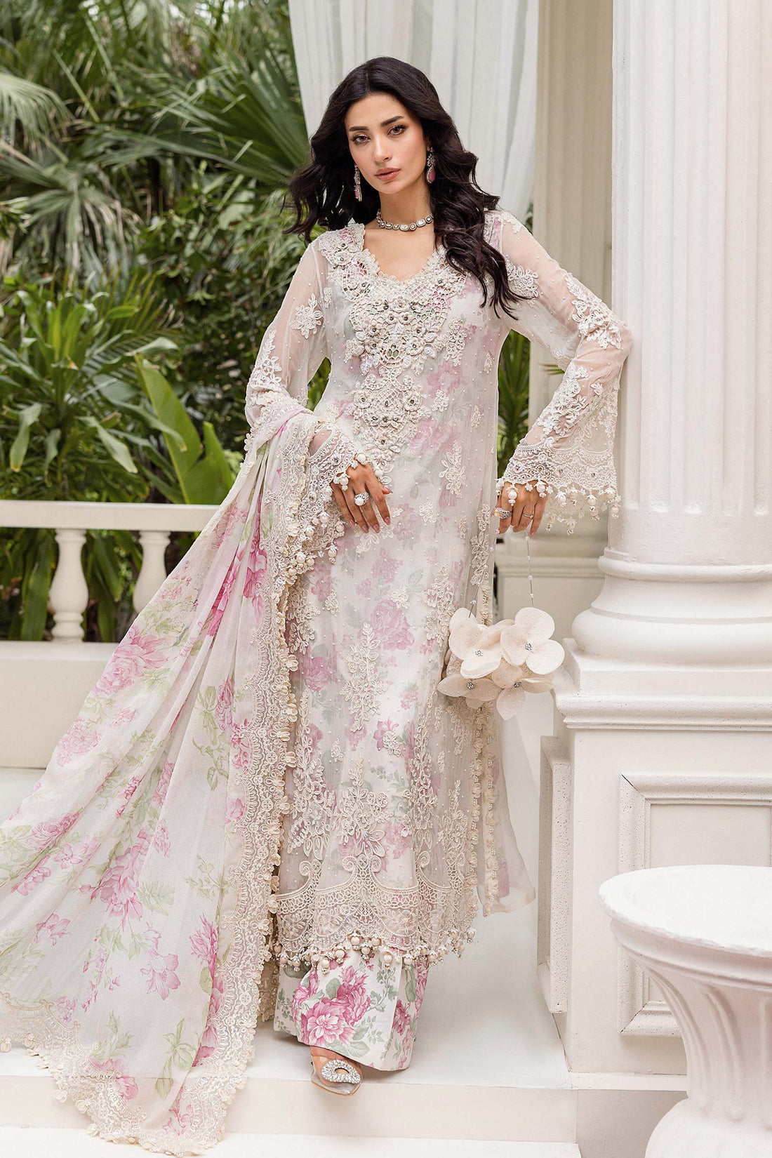 Maria b 3 Piece Unstitched Embroidered Chiffon Suit | MPC-25-101 - Aqsa Fabrics