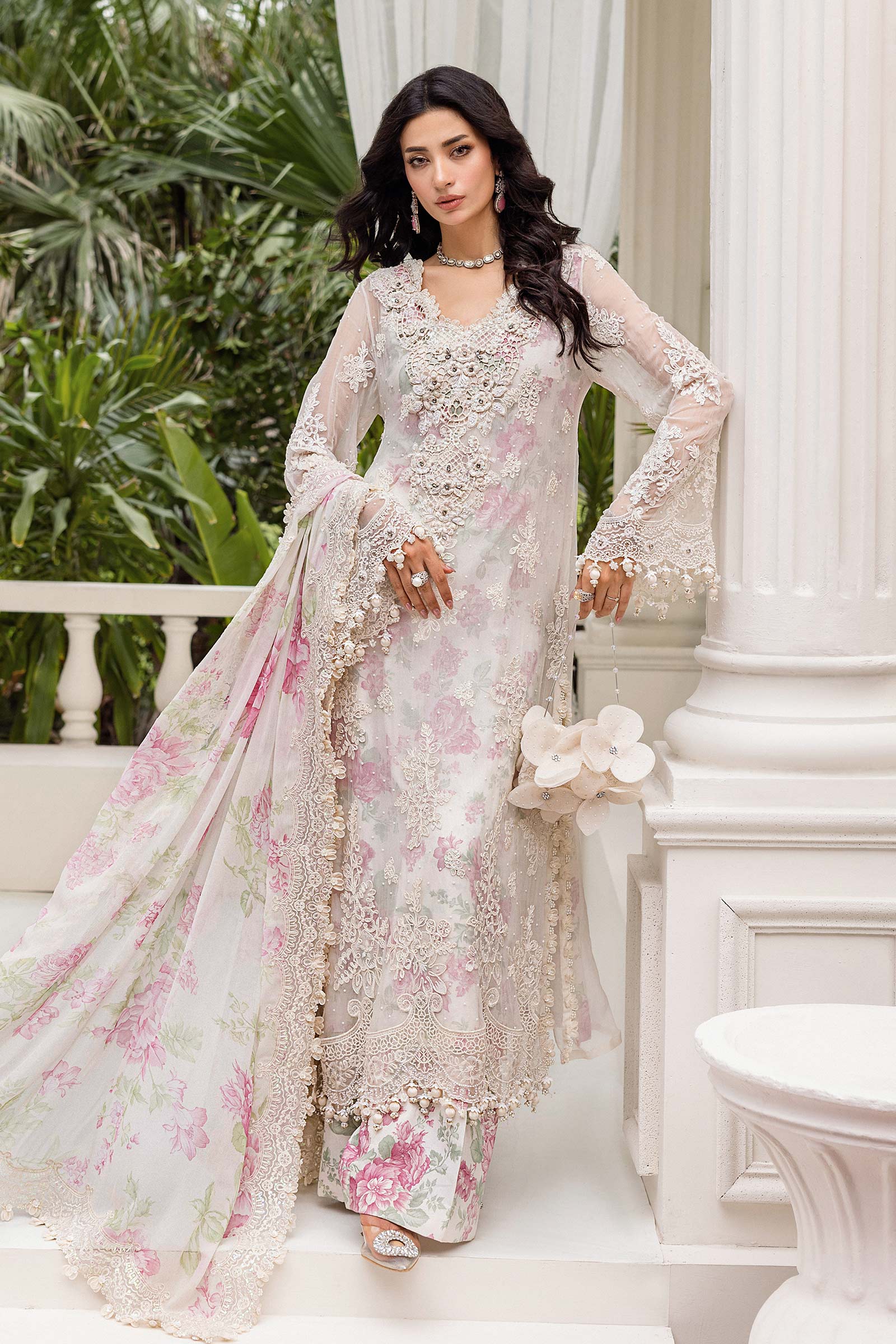 Maria b 3 Piece Unstitched Embroidered Chiffon Suit | MPC-25-101 - Aqsa Fabrics