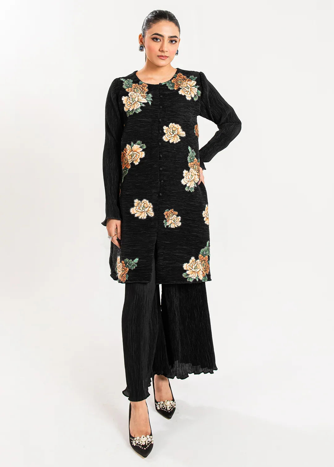 Maria Osama Khan | Claire Pleated Silk | Twilight - Aqsa Fabrics