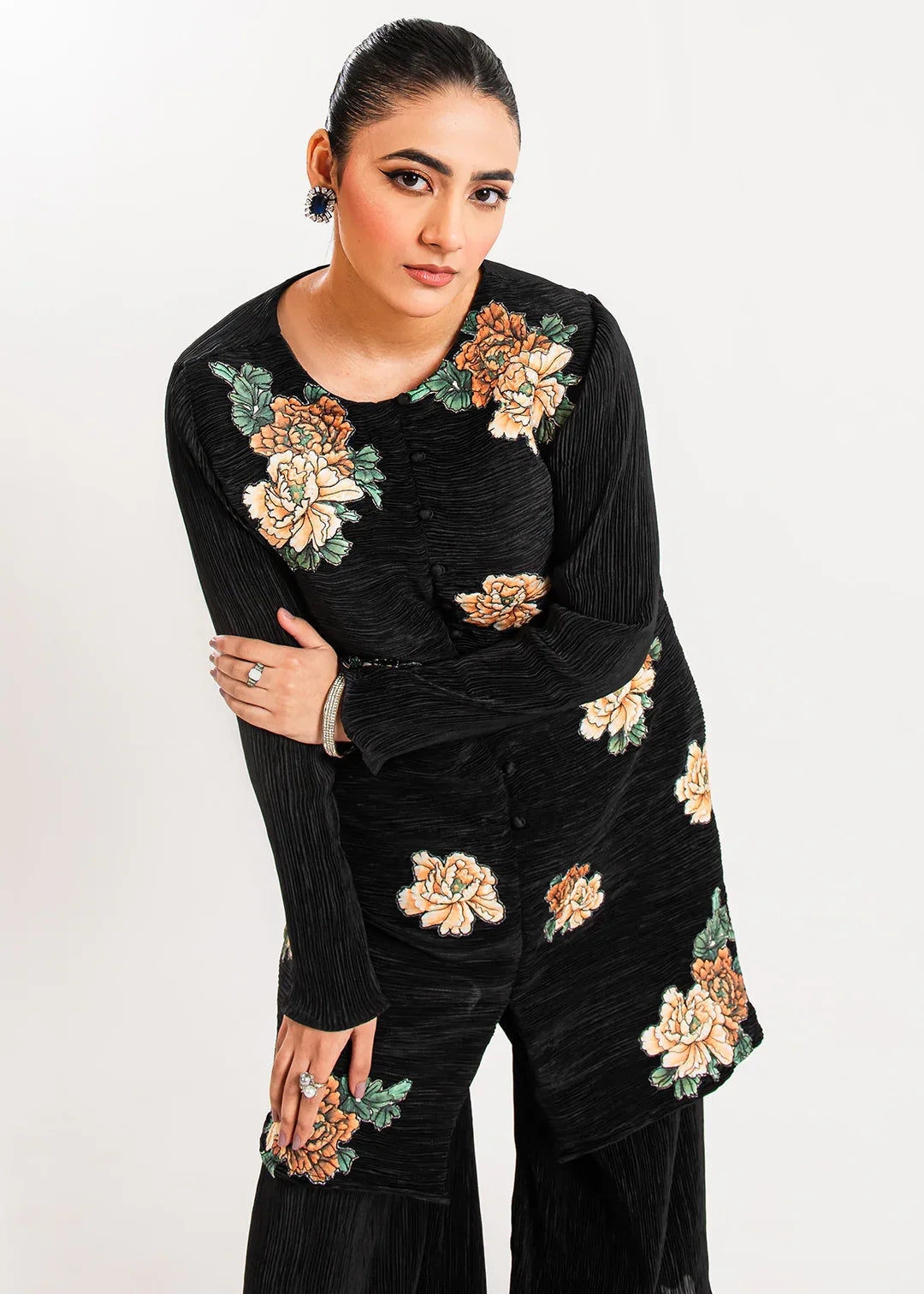 Maria Osama Khan | Claire Pleated Silk | Twilight - Aqsa Fabrics
