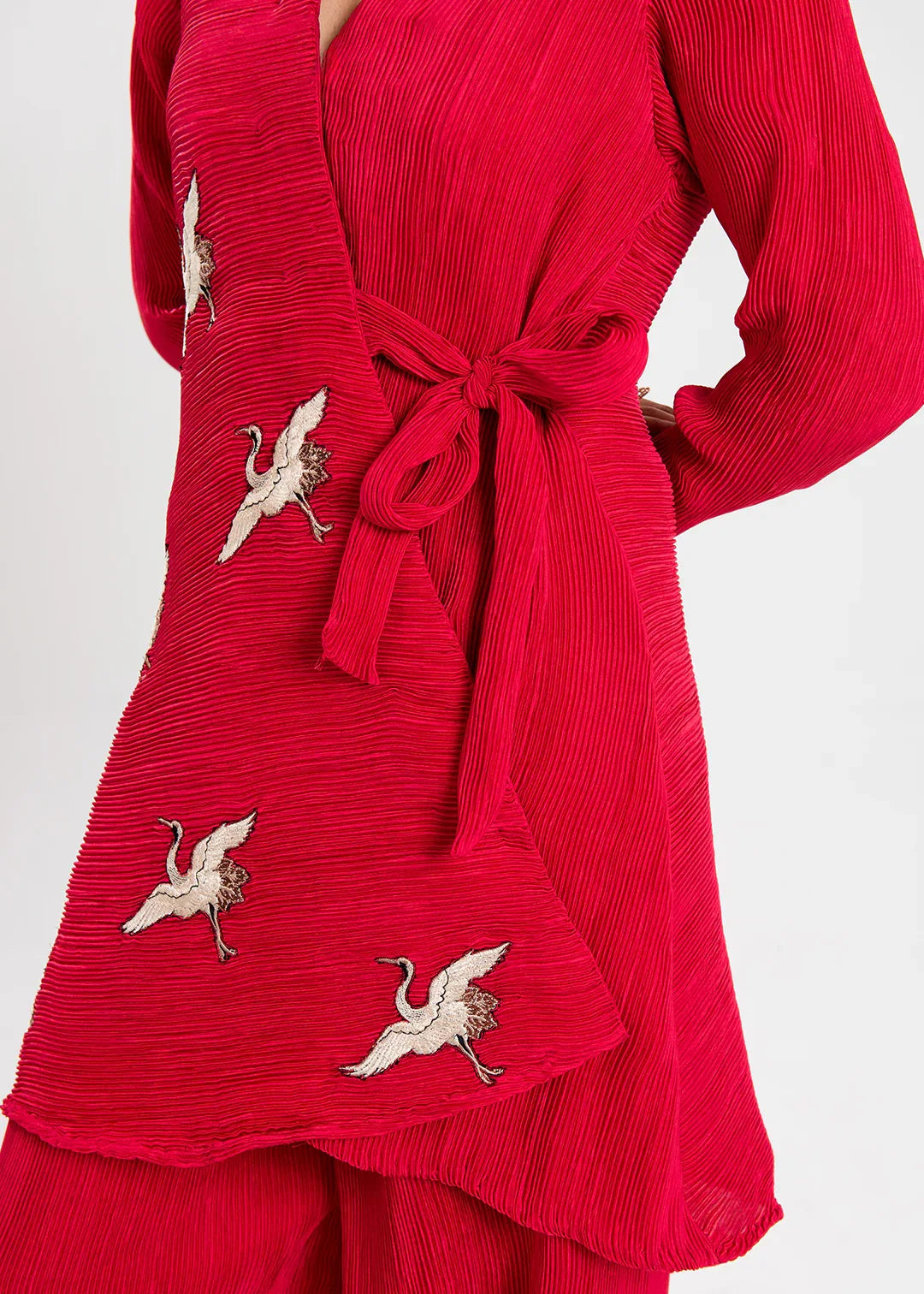 Maria Osama Khan | Claire Pleated Silk | Scarlet - Aqsa Fabrics