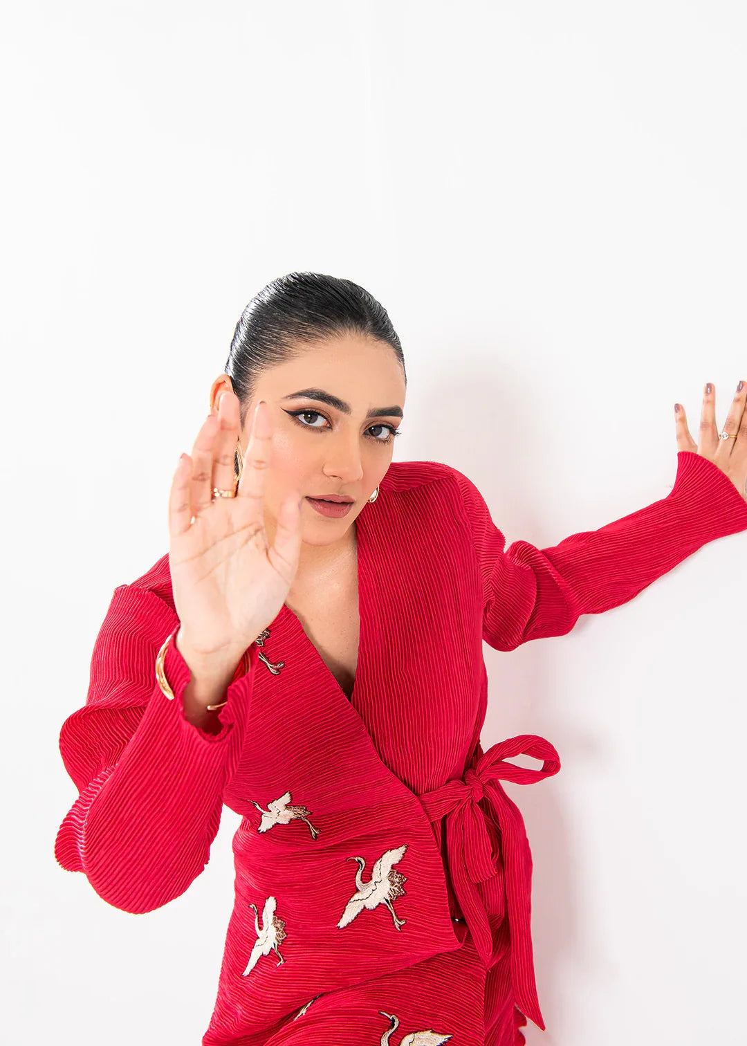 Maria Osama Khan | Claire Pleated Silk | Scarlet - Aqsa Fabrics
