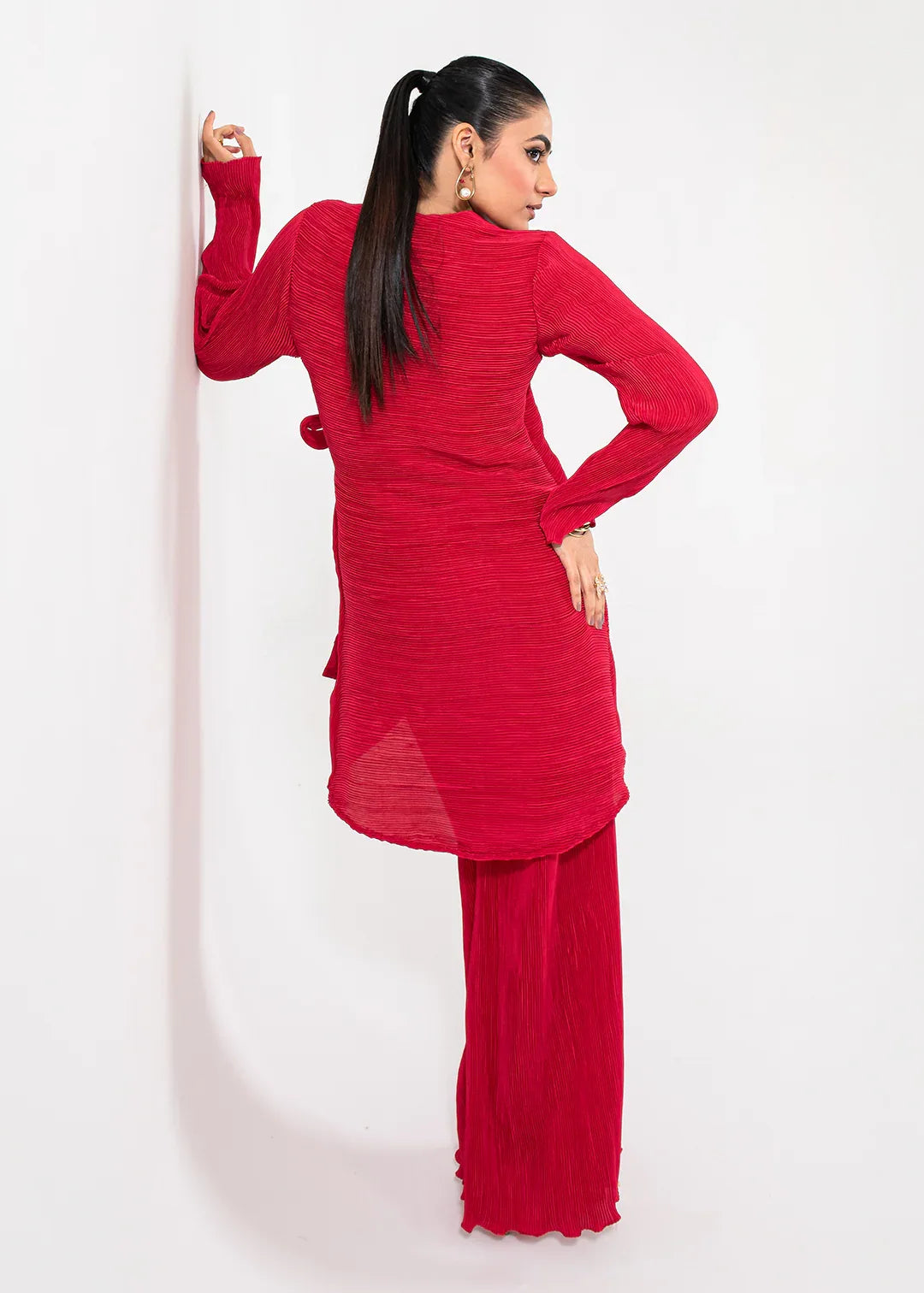Maria Osama Khan | Claire Pleated Silk | Scarlet - Aqsa Fabrics