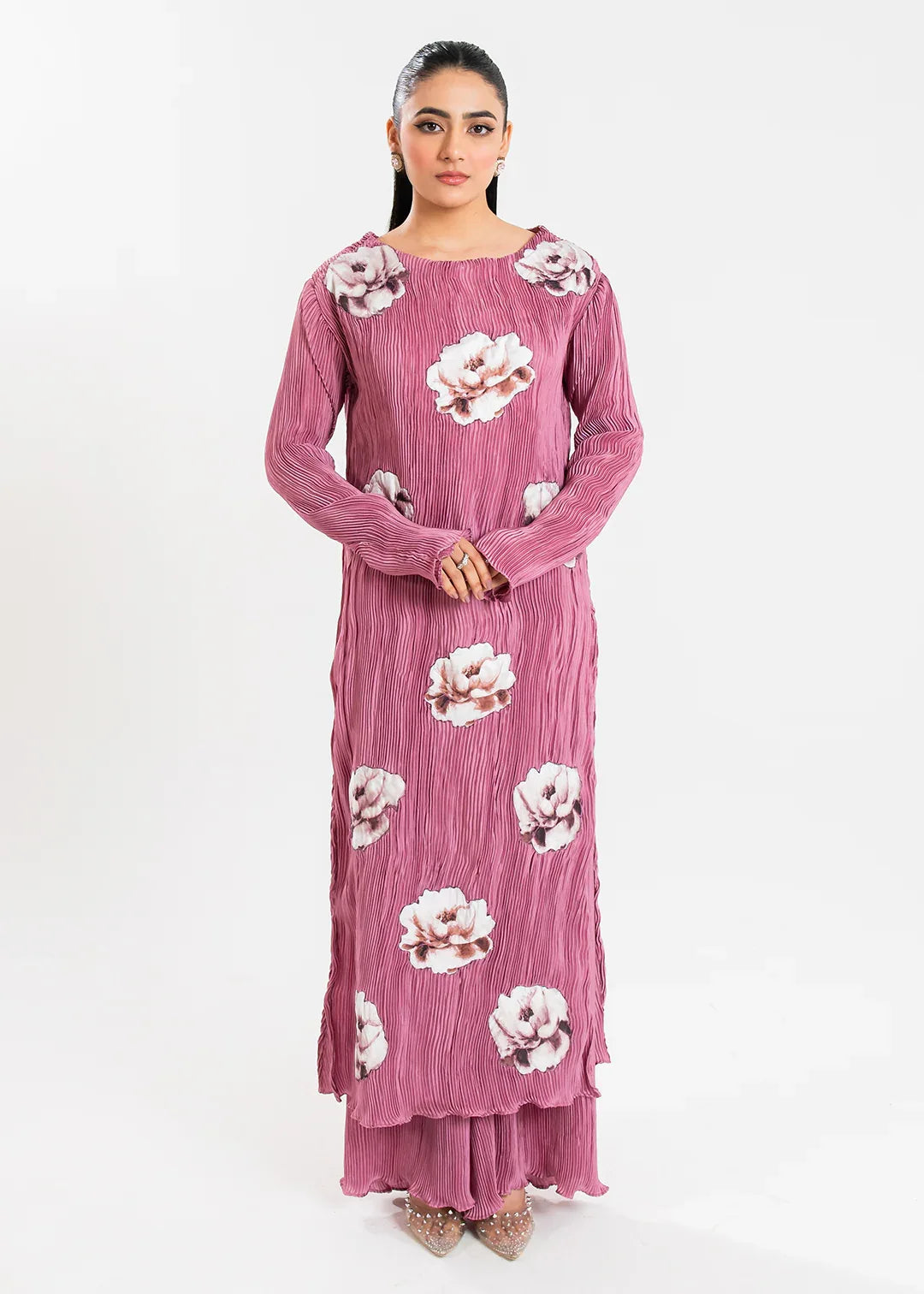 Maria Osama Khan | Claire Pleated Silk | Rosy - Aqsa Fabrics
