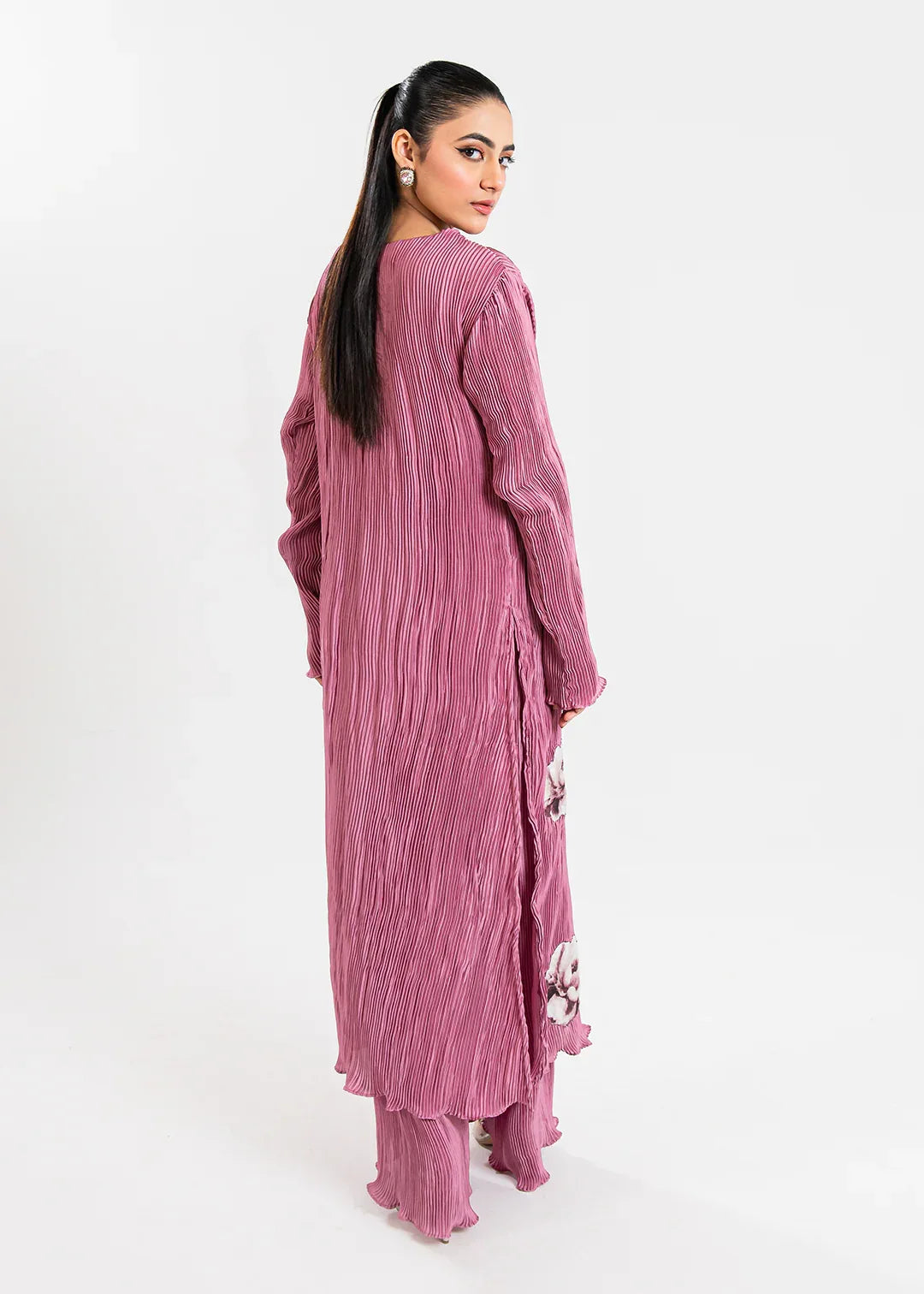 Maria Osama Khan | Claire Pleated Silk | Rosy - Aqsa Fabrics
