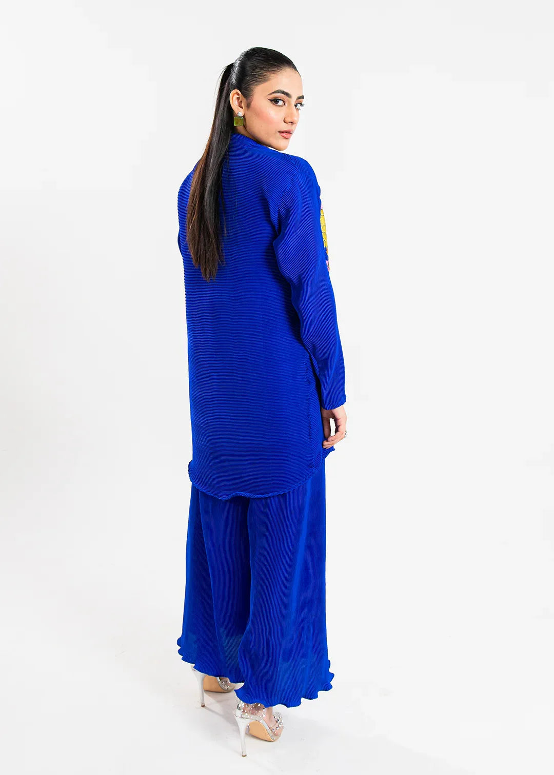 Maria Osama Khan | Claire Pleated Silk | Azure - Aqsa Fabrics